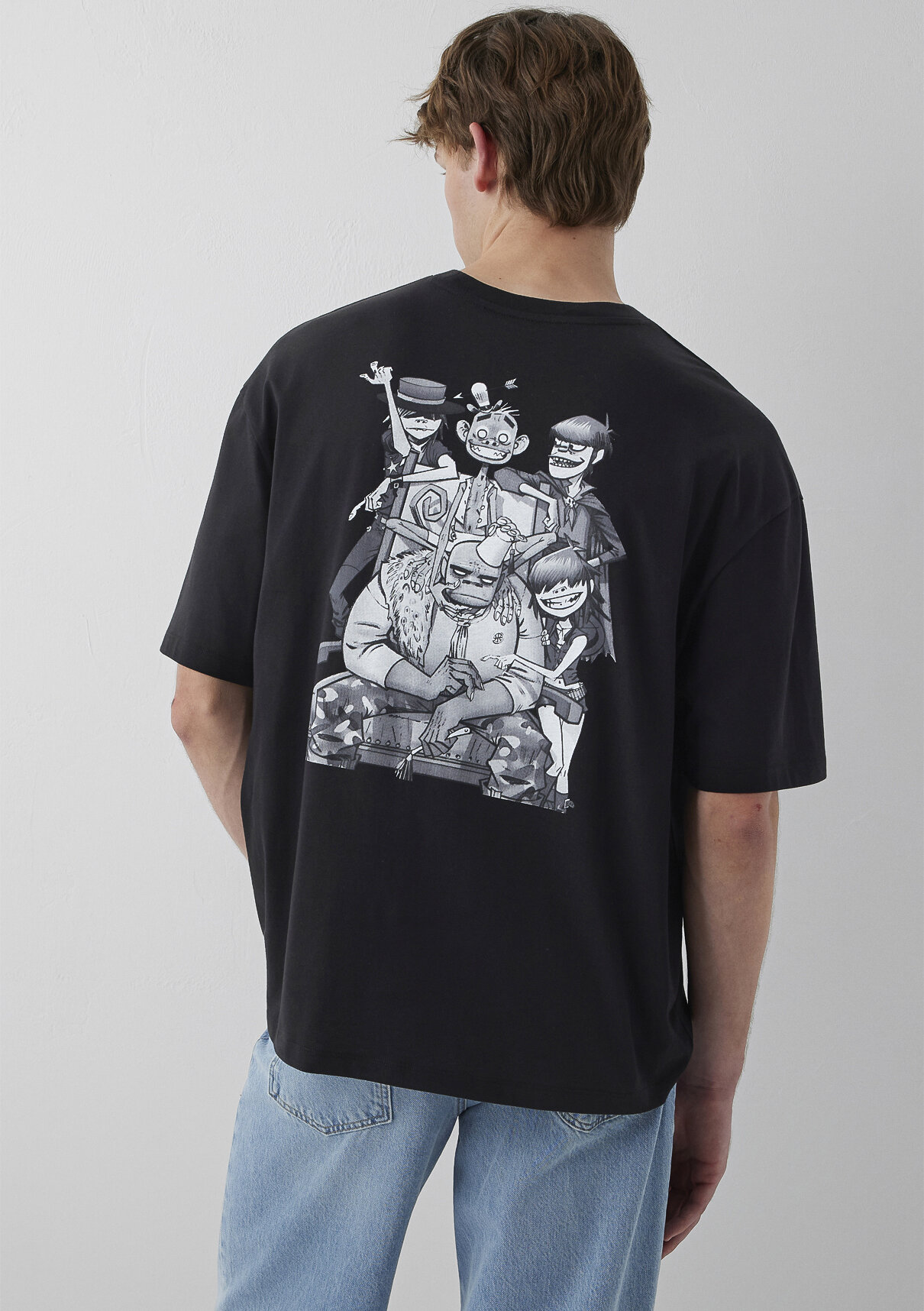 Mavi Gorillaz Baskılı Siyah Tişört