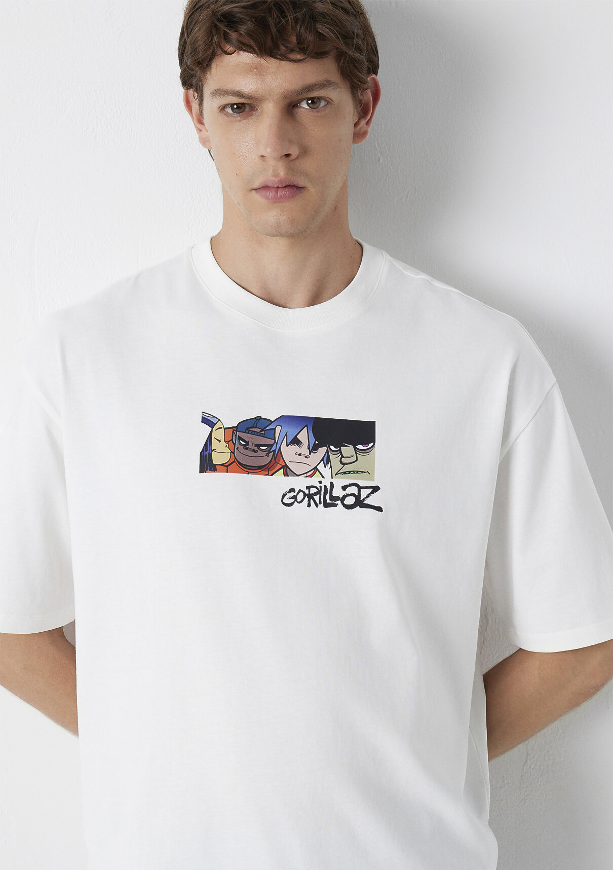 Mavi Gorillaz Baskılı Beyaz Tişört görsel 2