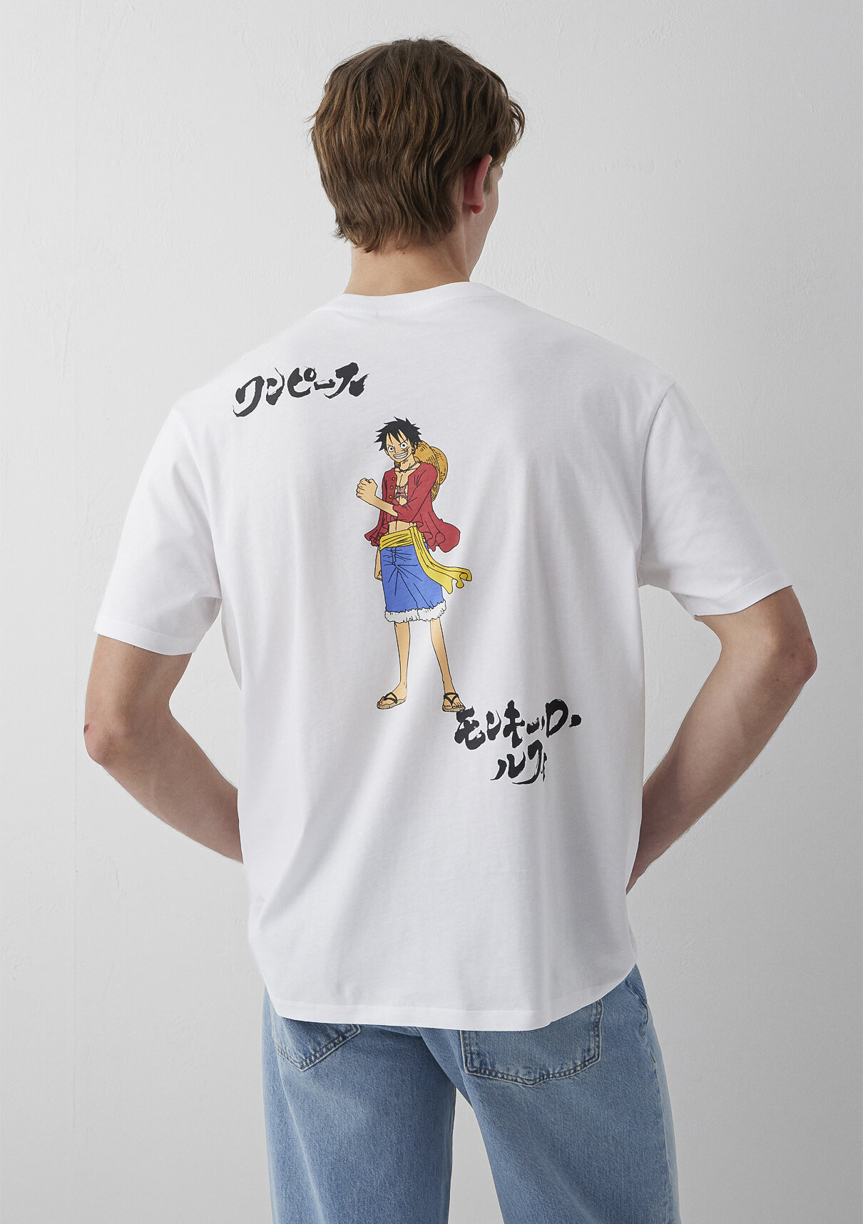 Mavi One Piece Baskılı Beyaz Tişört