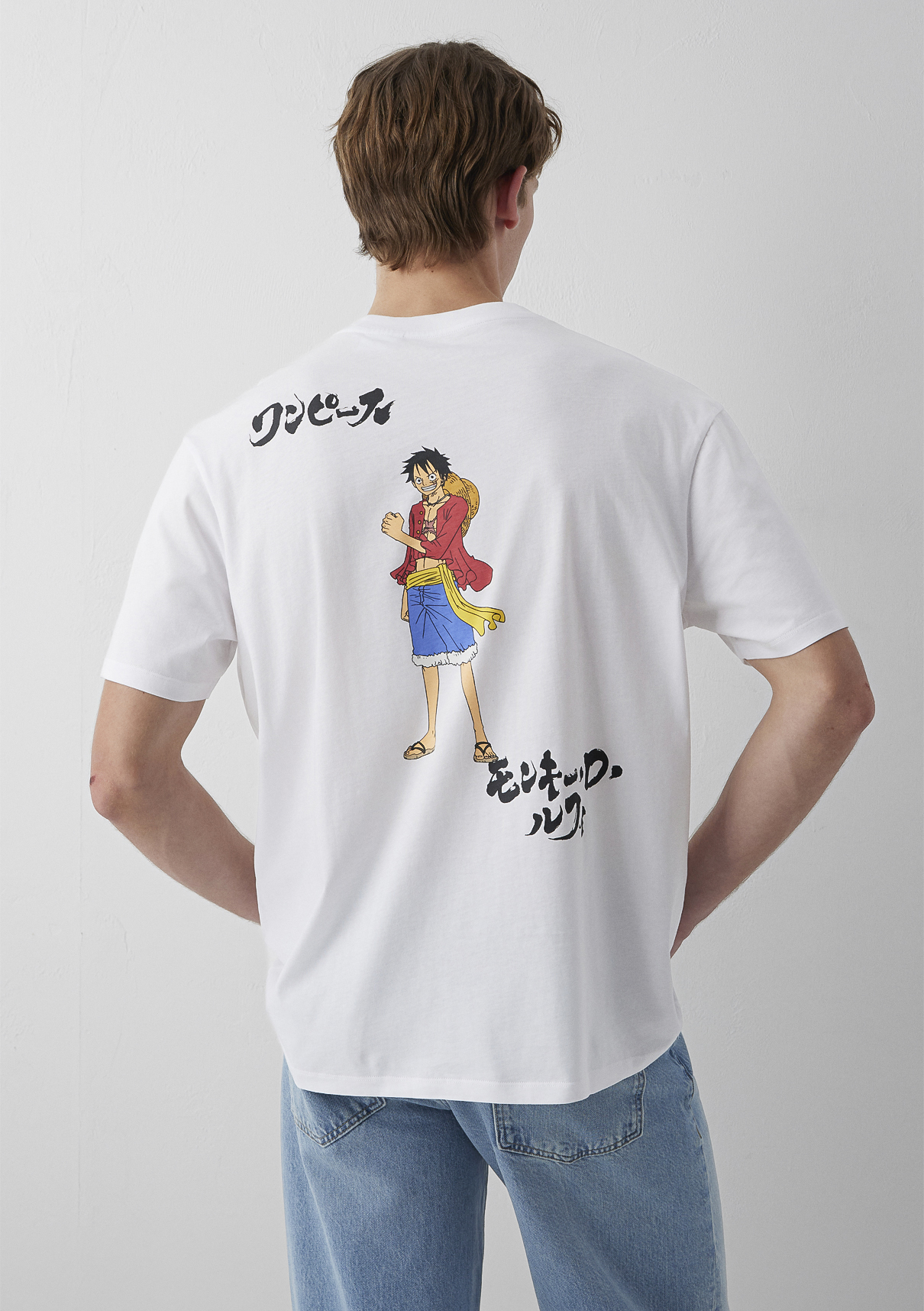 Mavi One Piece Baskılı Beyaz Tişört