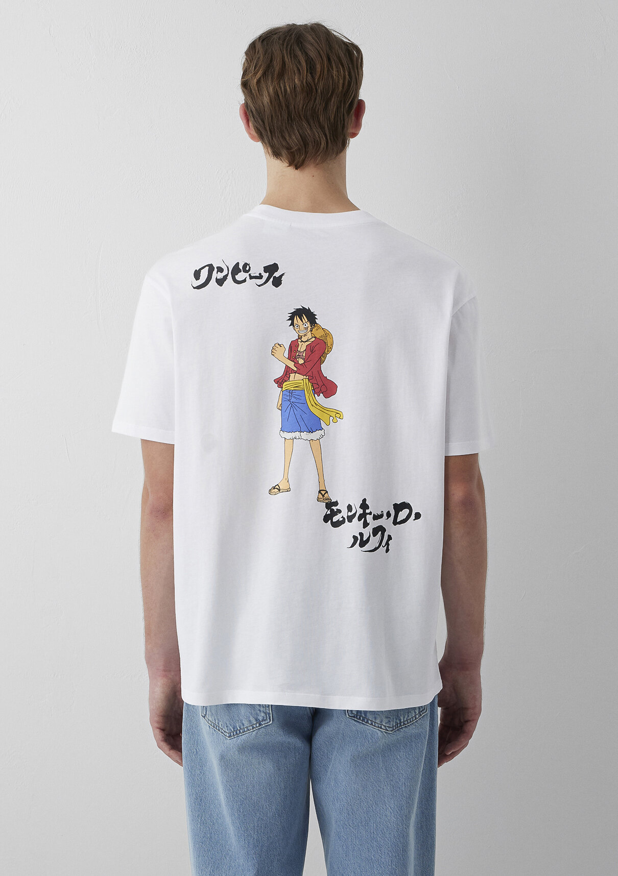 Mavi One Piece Baskılı Beyaz Tişört görsel 5