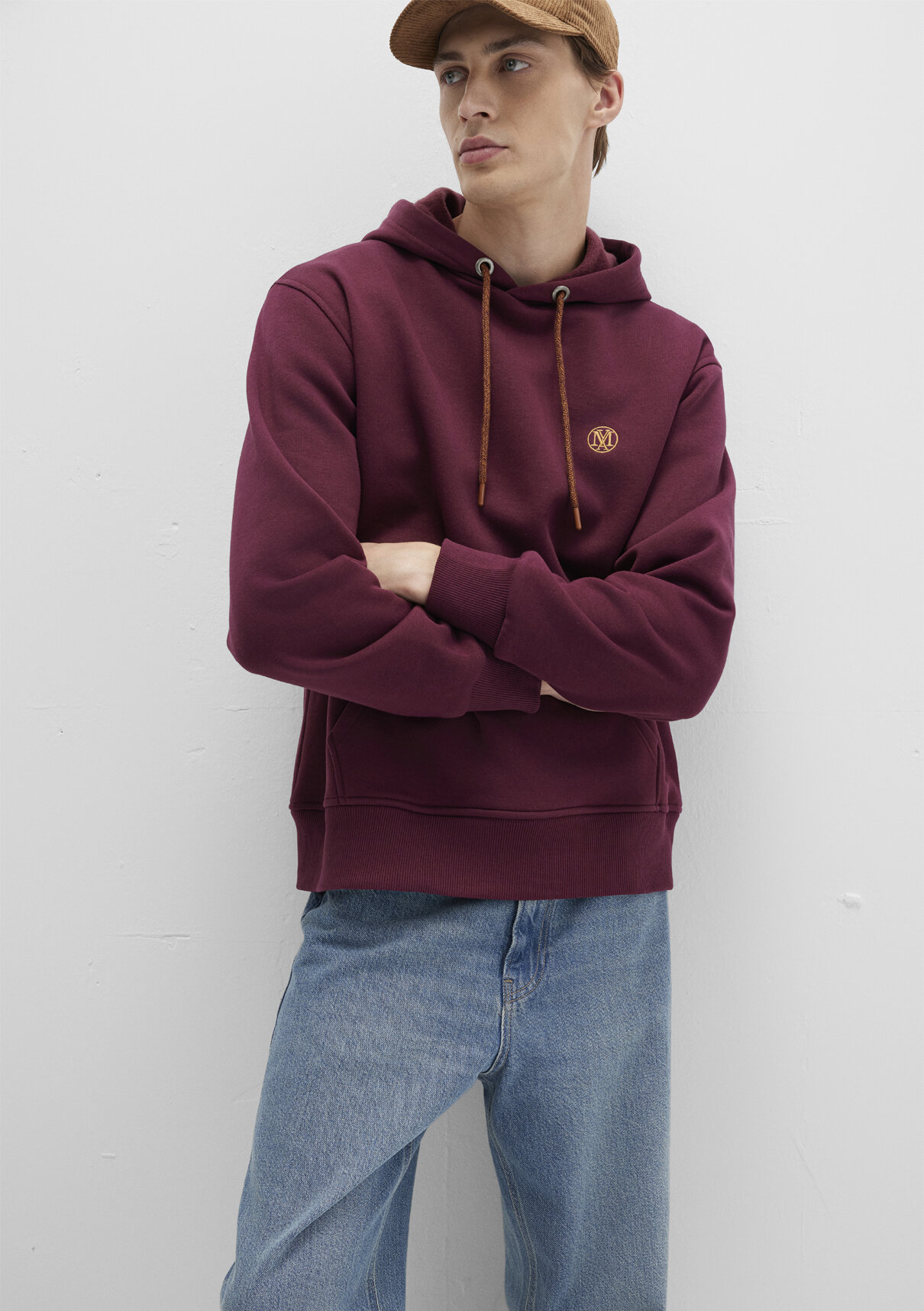 Mavi Logo Nakışlı Kapüşonlu Bordo Sweatshirt