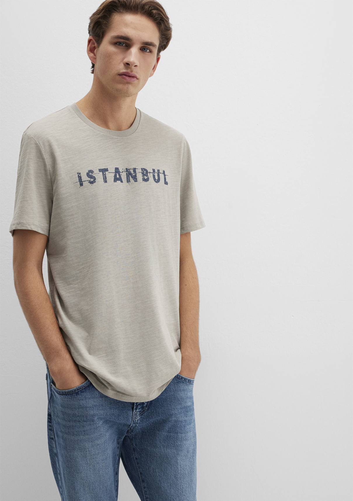 Mavi İstanbul Baskılı Bej Tişört