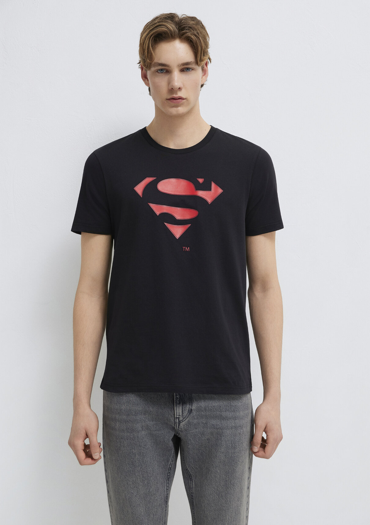 Mavi Superman Baskılı Siyah Tişört görsel 3