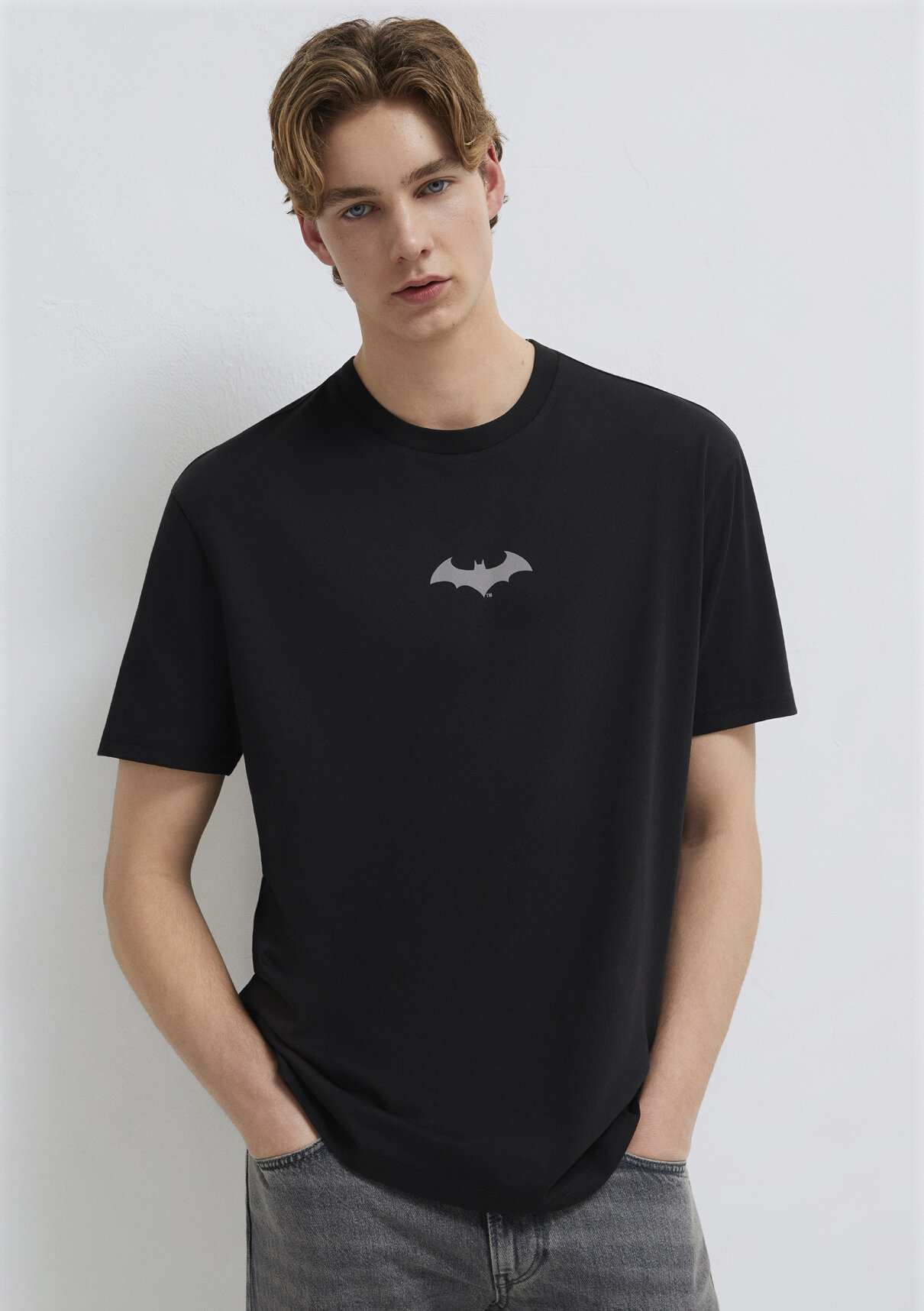 Mavi Batman Baskılı Siyah Tişört