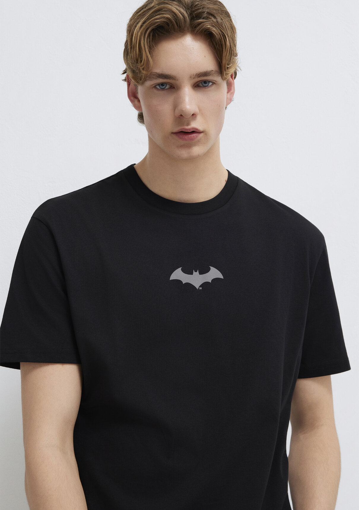 Mavi Batman Baskılı Siyah Tişört görsel 2
