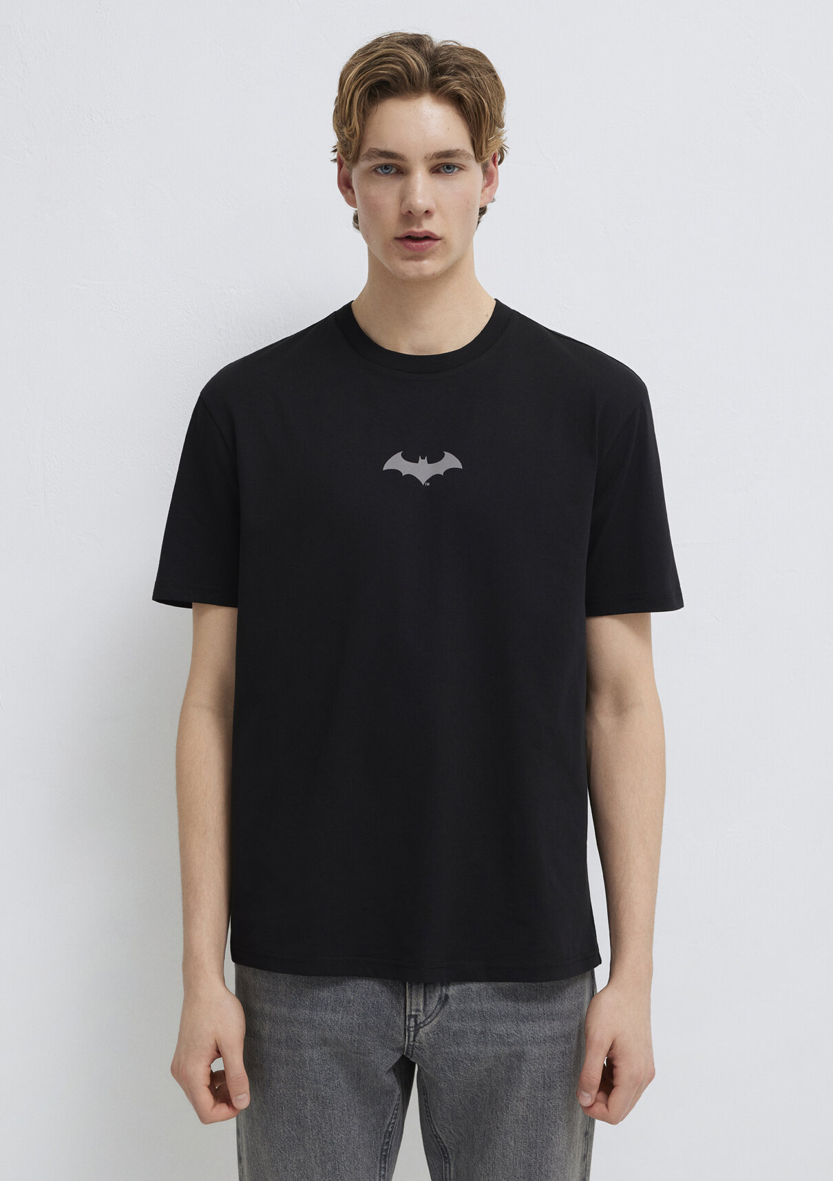 Mavi Batman Baskılı Siyah Tişört görsel 3