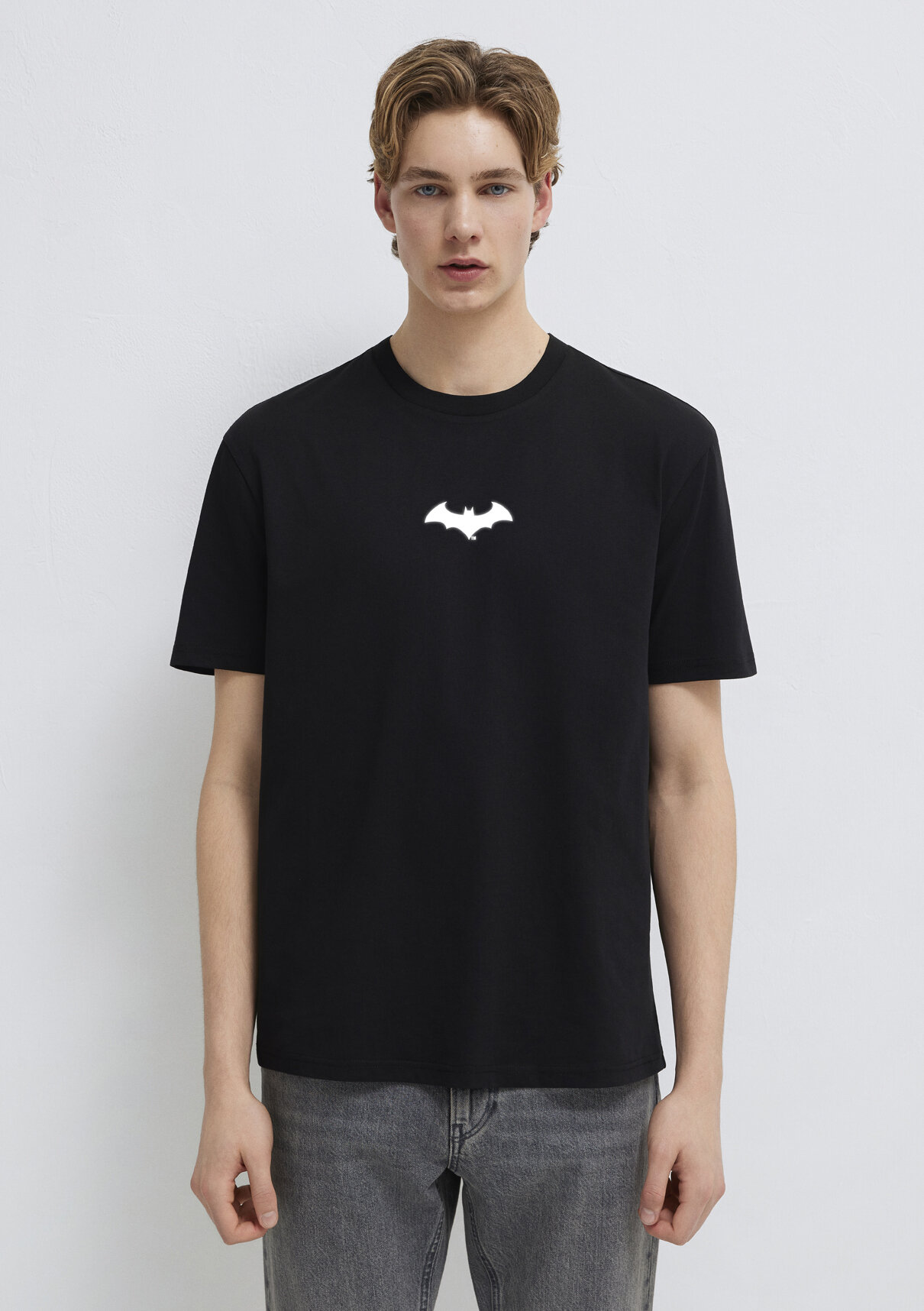 Mavi Batman Baskılı Siyah Tişört görsel 4
