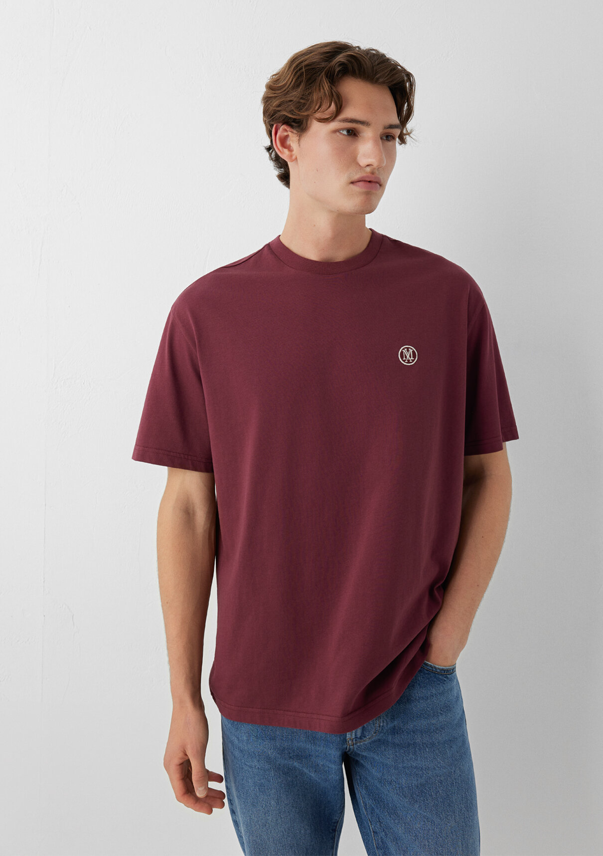 Mavi Logo İşlemeli Bordo Basic Tişört görsel 2