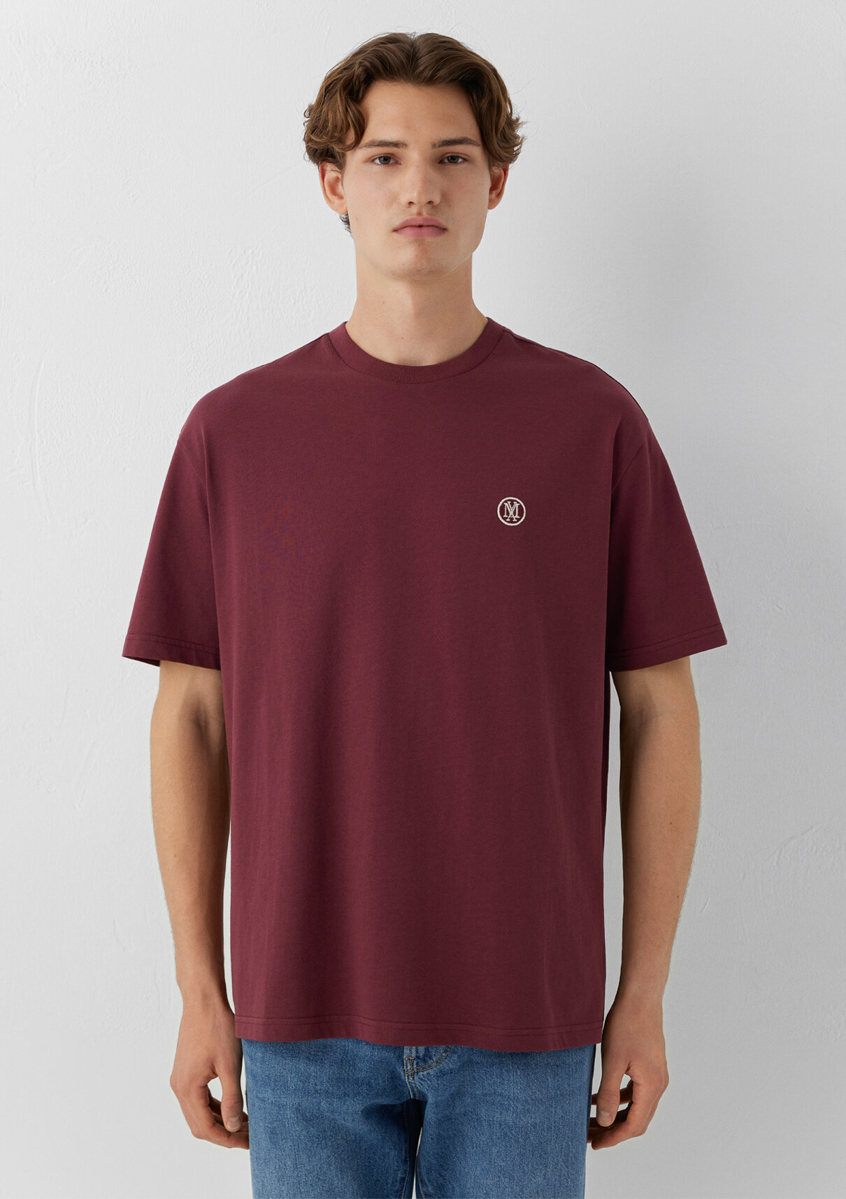 Mavi Logo İşlemeli Bordo Basic Tişört görsel 3