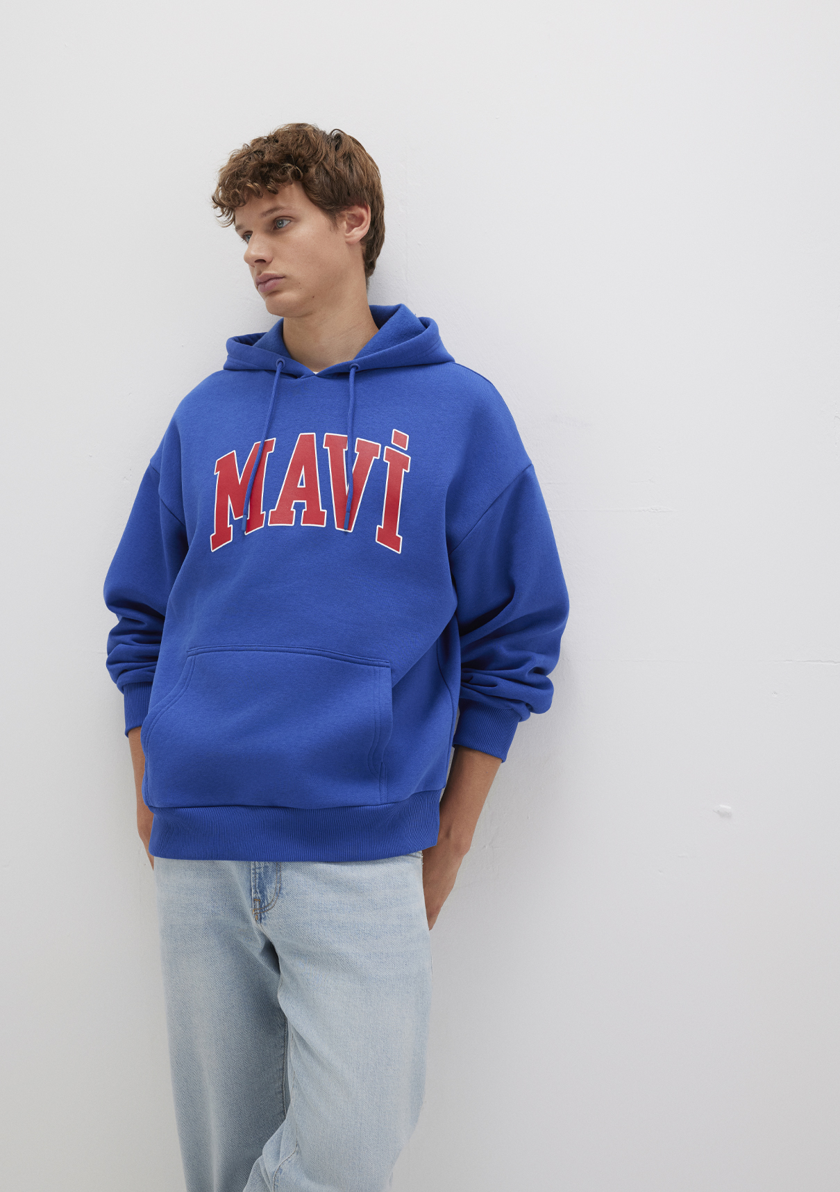 Mavi Logo Baskılı Kapüşonlu Mavi Sweatshirt