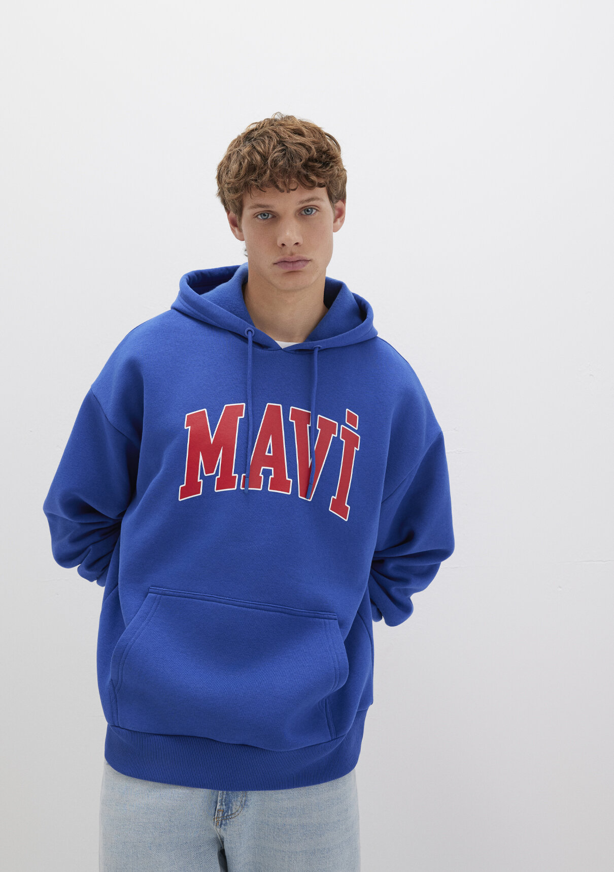 Mavi Logo Baskılı Kapüşonlu Mavi Sweatshirt görsel 2