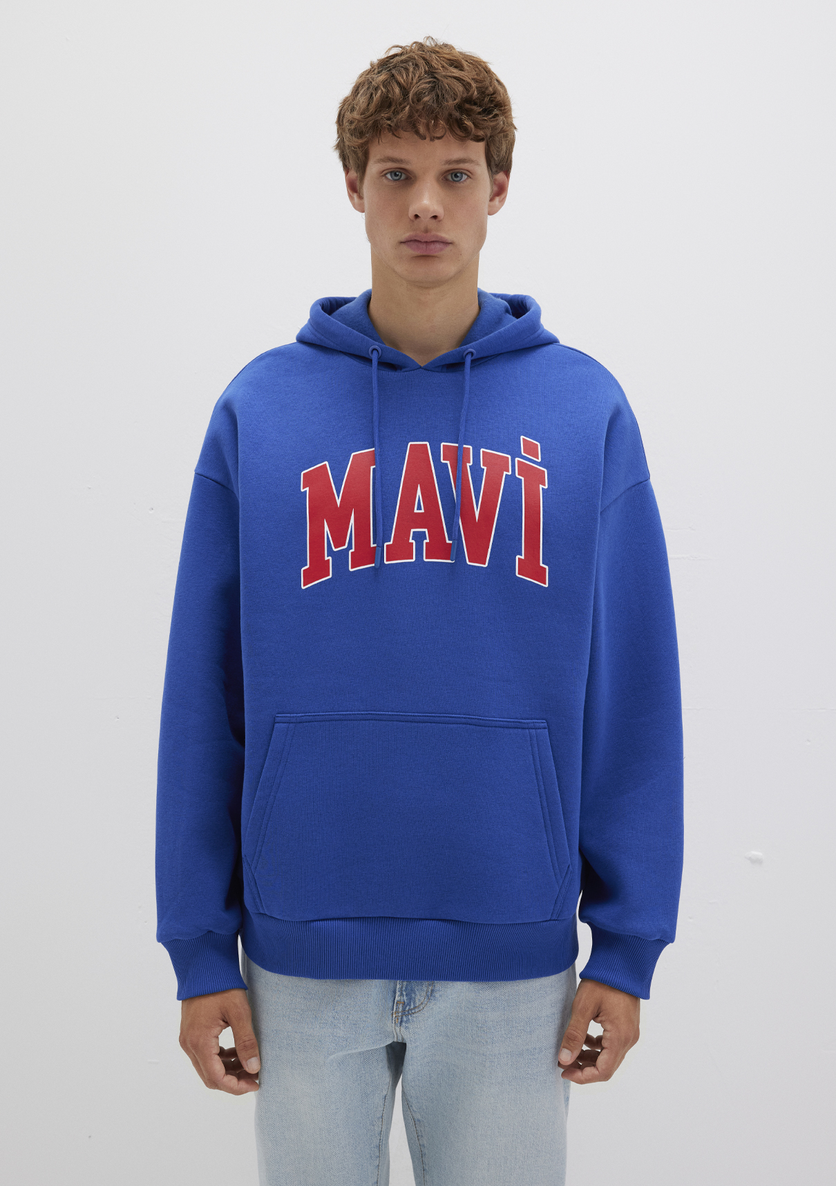 Mavi Logo Baskılı Kapüşonlu Mavi Sweatshirt görsel 3