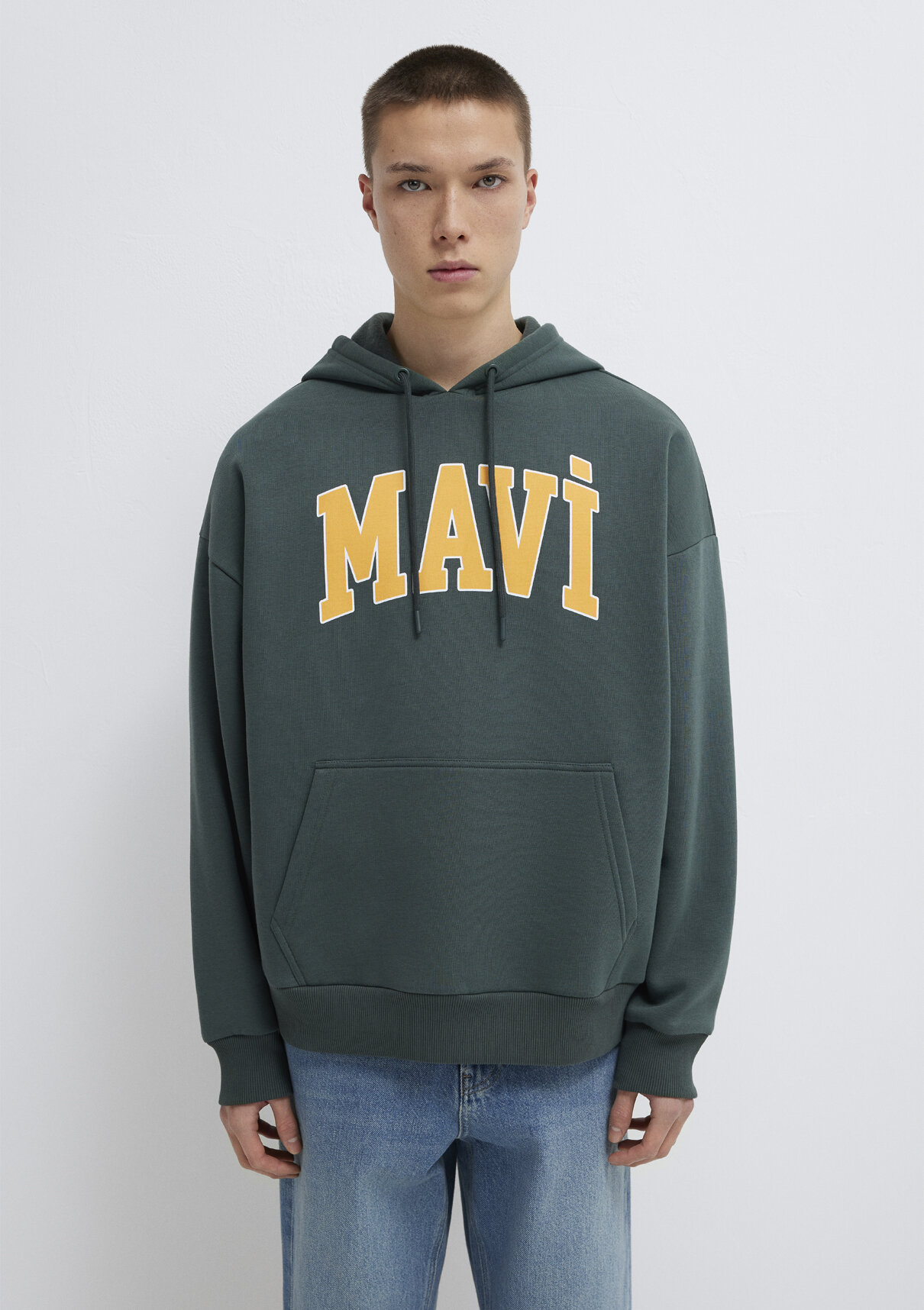 Mavi Logo Baskılı Kapüşonlu Yeşil Sweatshirt görsel 3
