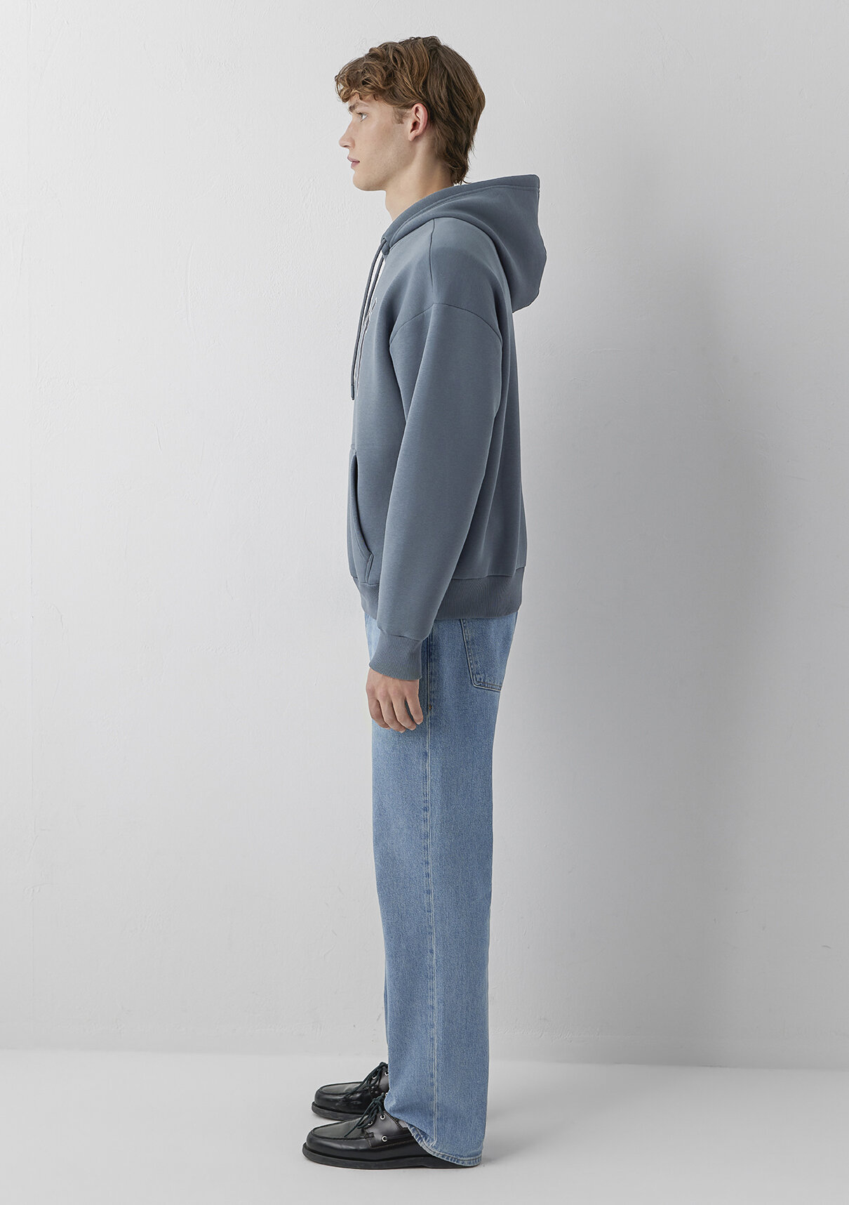 Mavi Logo Baskılı Kapüşonlu Gri Sweatshirt görsel 4