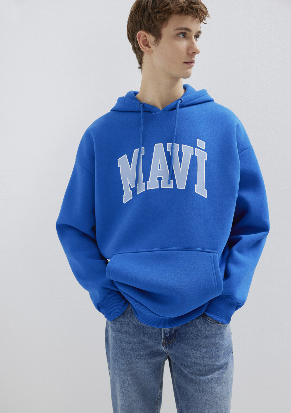 Mavi Logo Baskılı Kapüşonlu Mavi Sweatshirt görsel 2