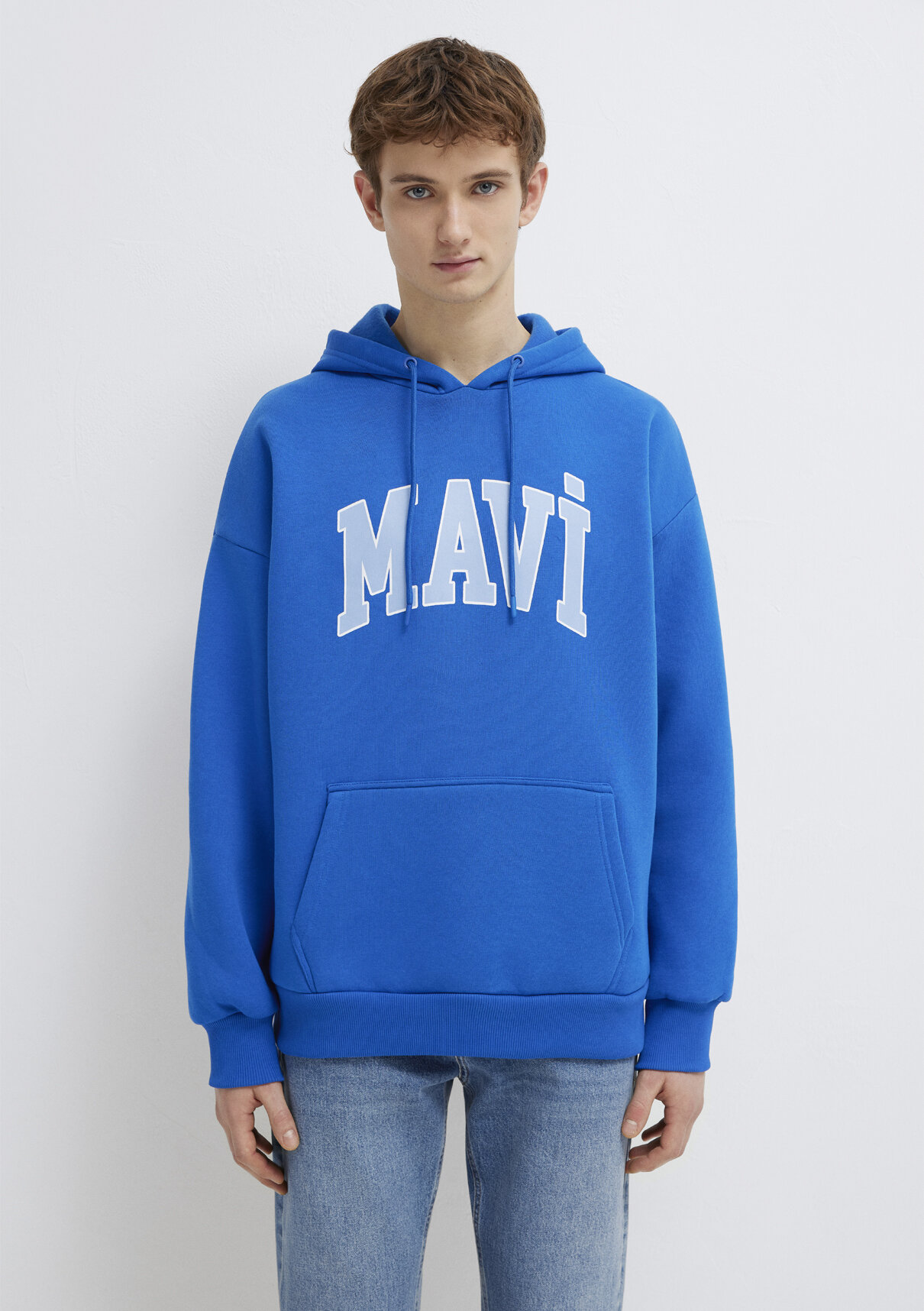 Mavi Logo Baskılı Kapüşonlu Mavi Sweatshirt görsel 3