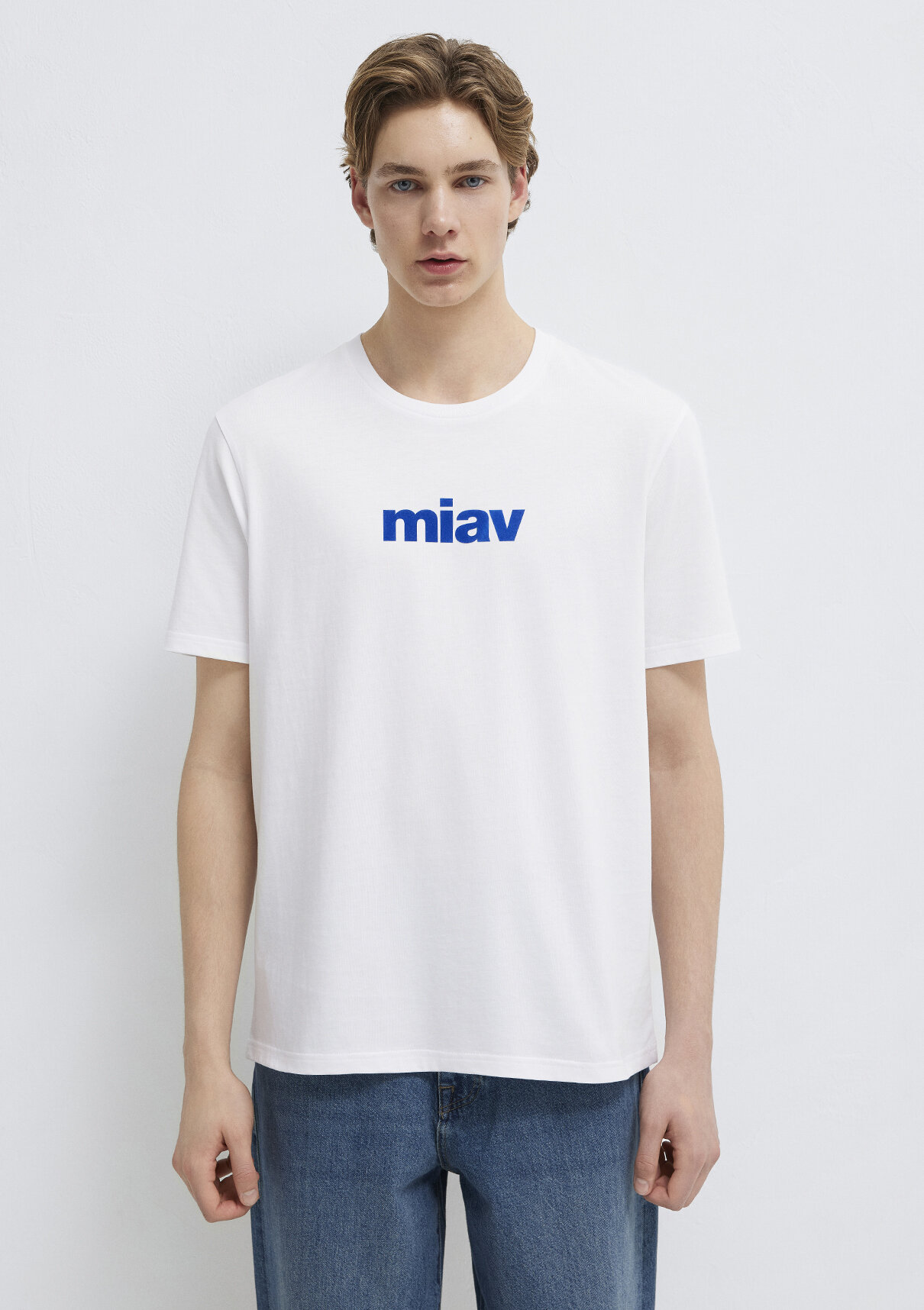 Mavi Miav Baskılı Beyaz Tişört görsel 3
