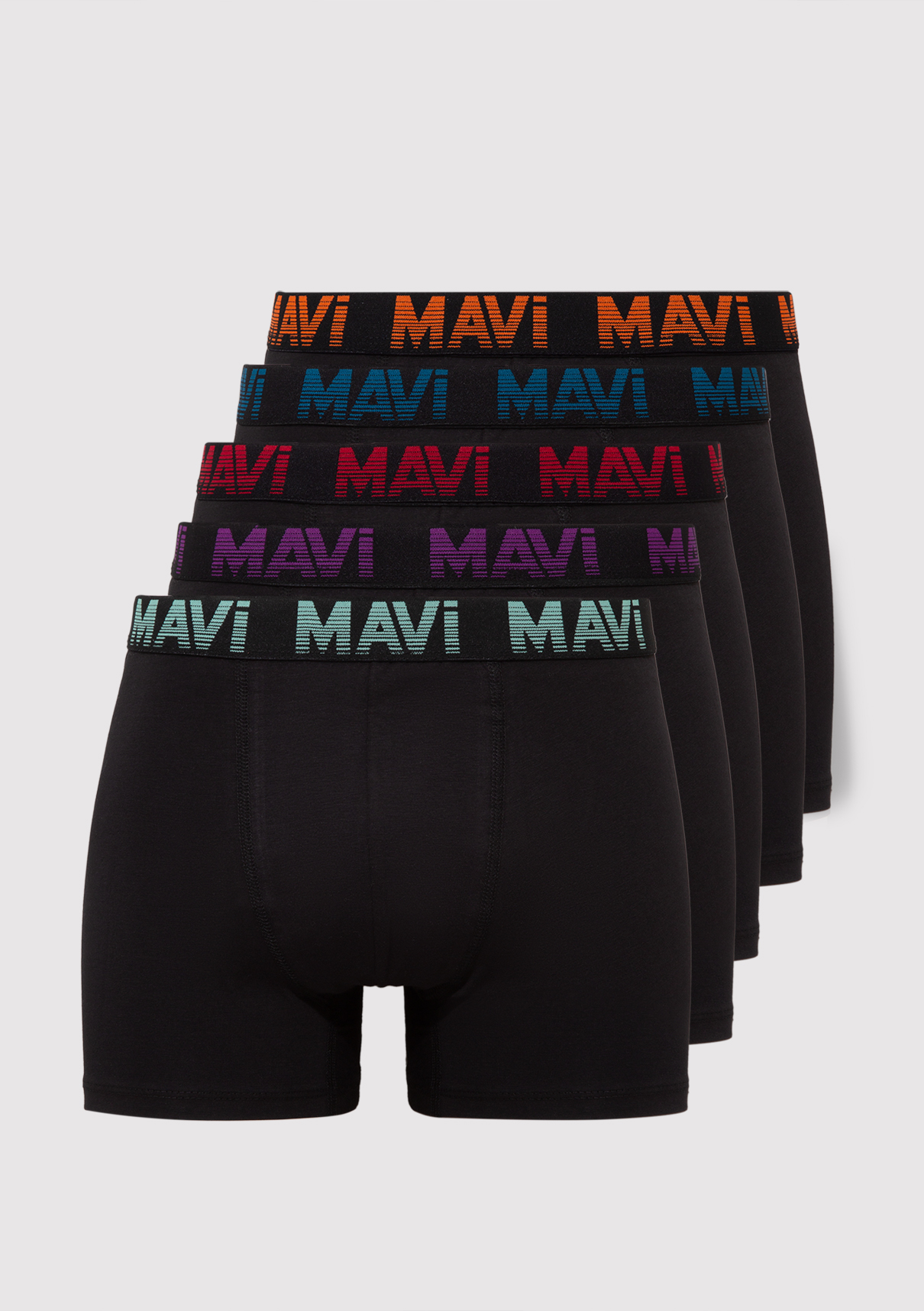 Mavi 5li Siyah Basic Boxer