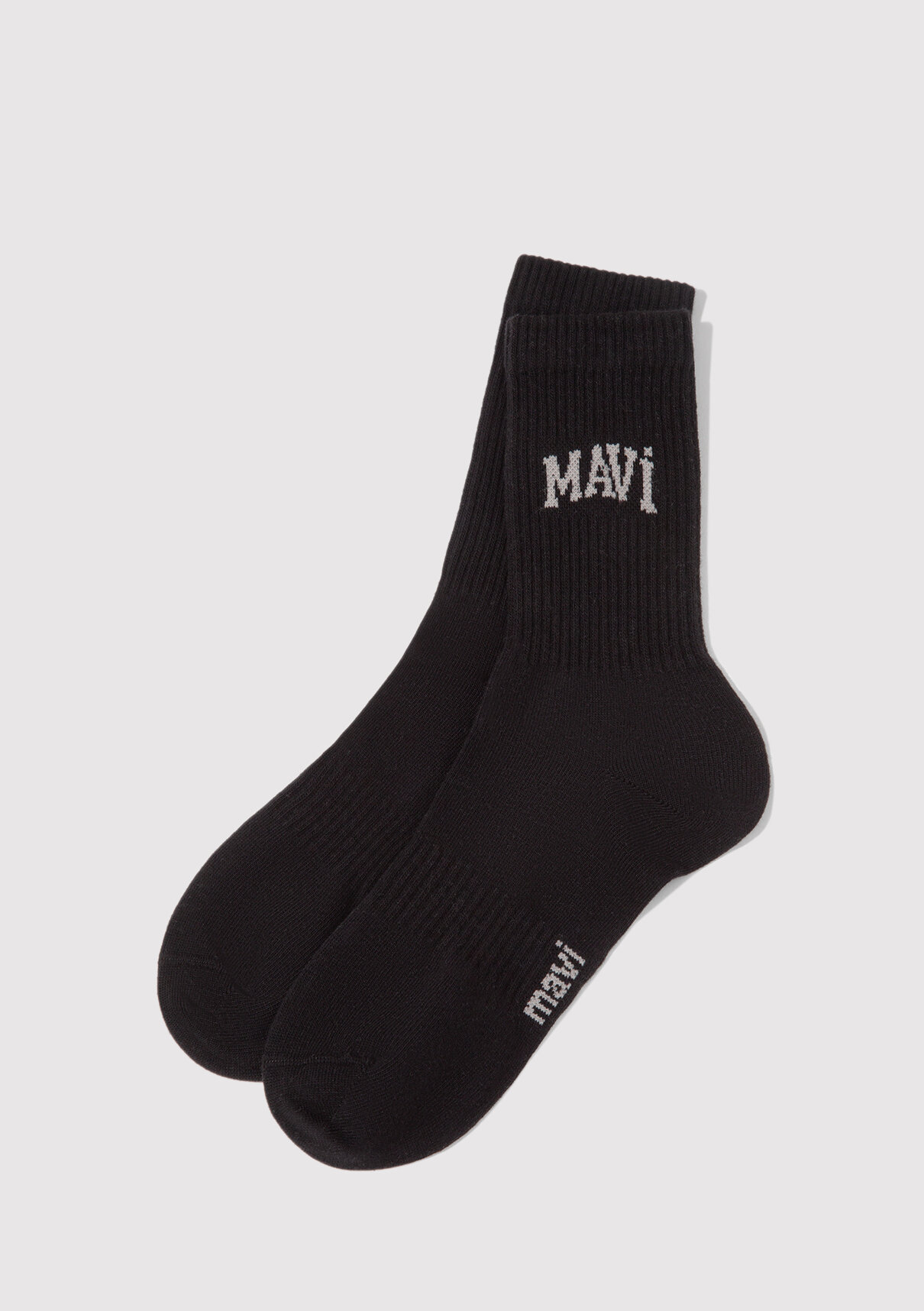 Mavi Logo Baskılı Siyah Soket Çorap