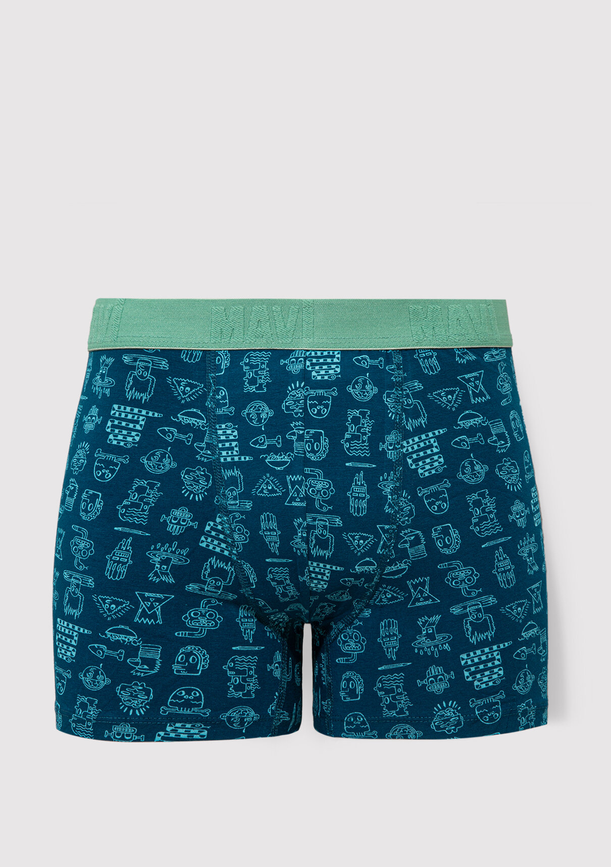 Mavi Baskılı Mavi Boxer