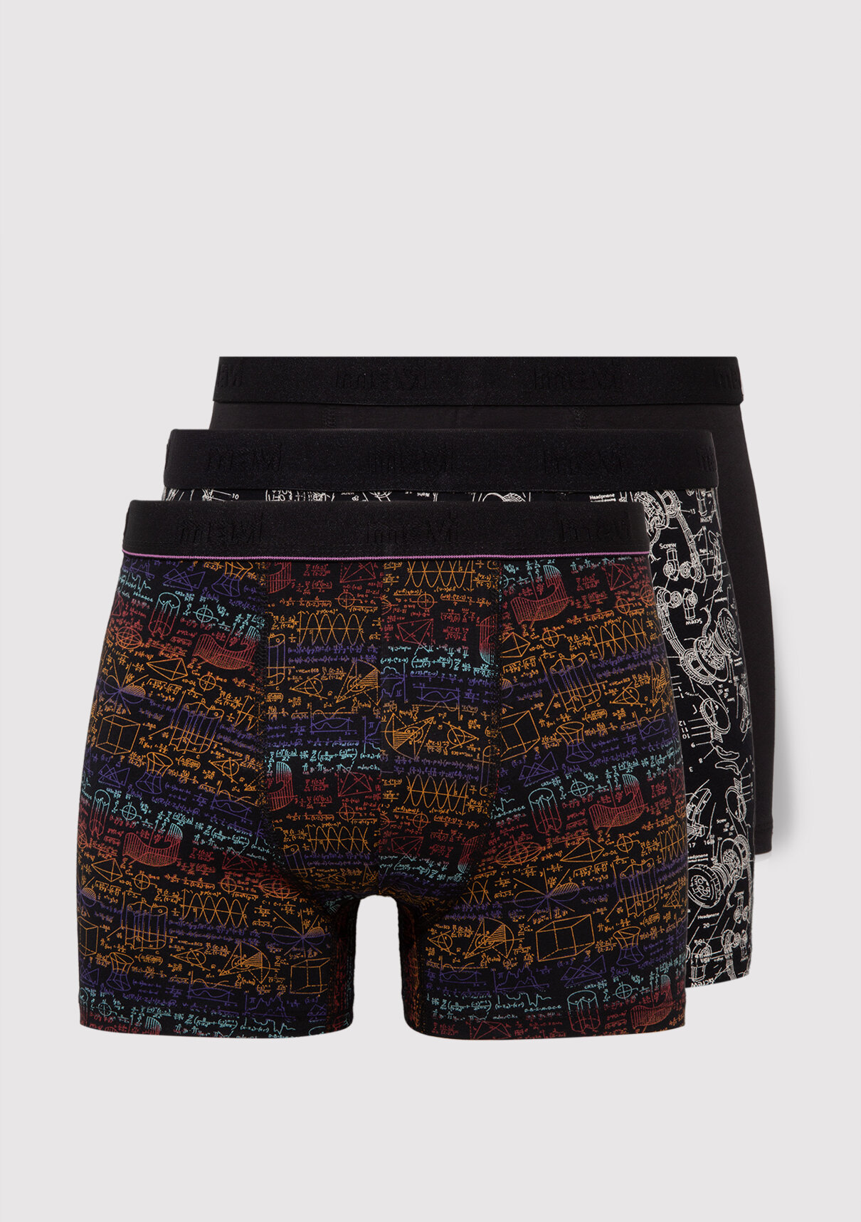 Mavi 3lü Baskılı Siyah Boxer