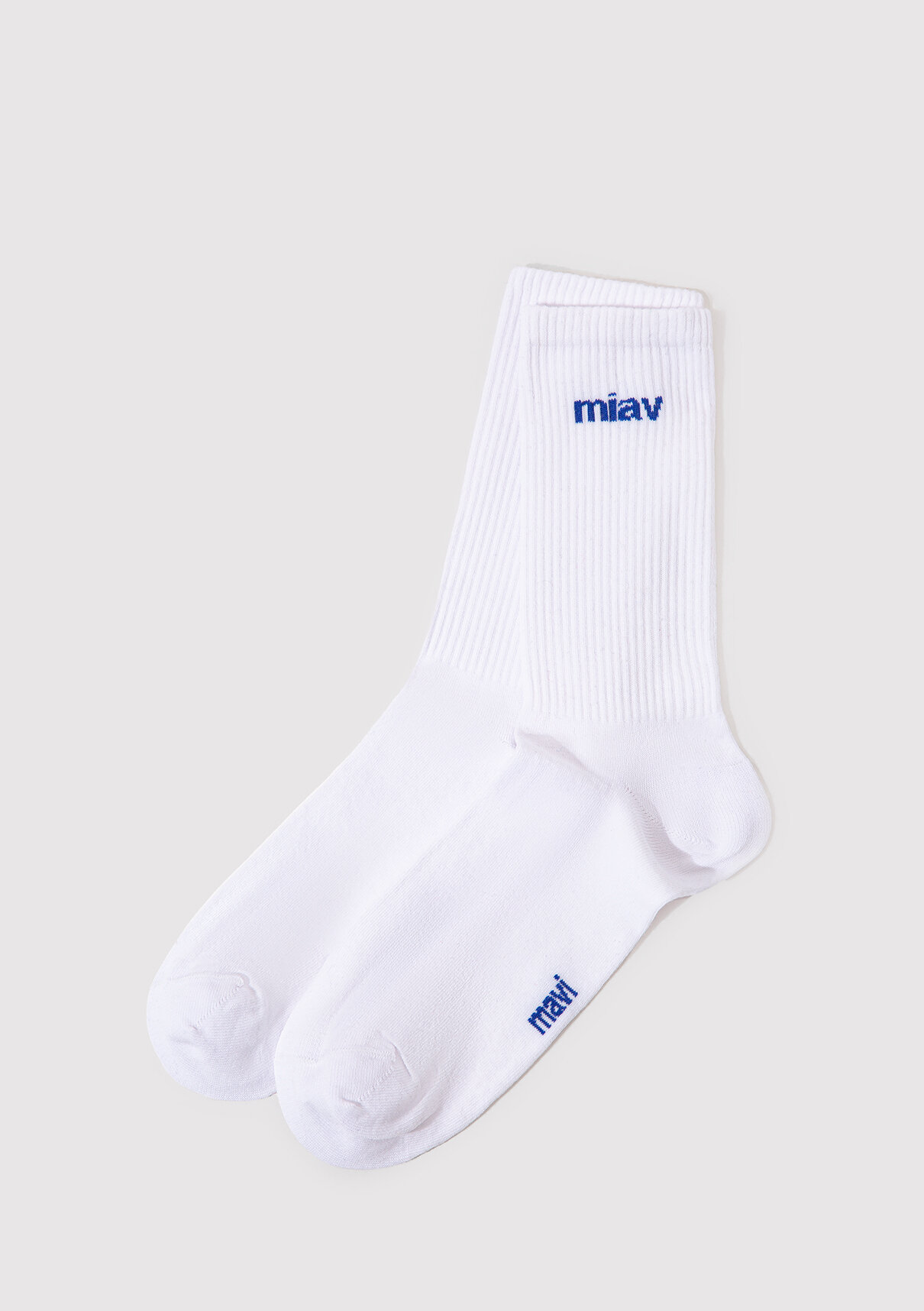 Mavi Miav Baskılı Beyaz Soket Çorap