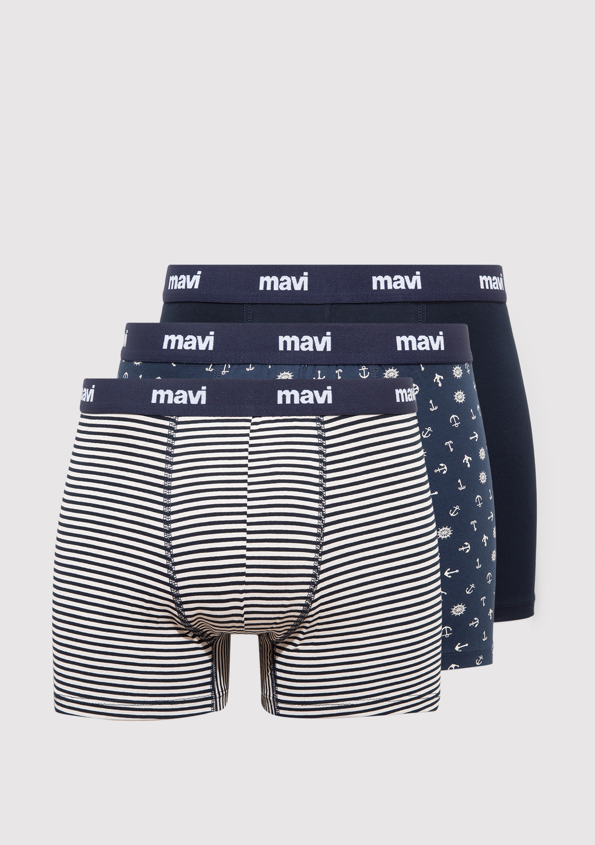 Mavi 3lü Baskılı Lacivert Boxer
