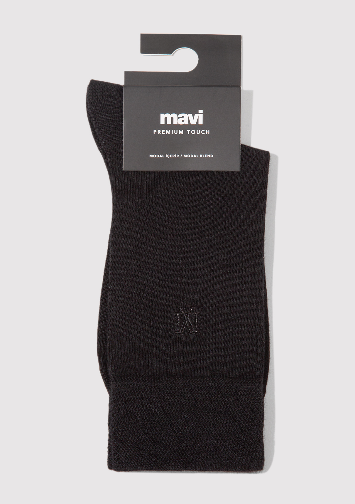 Mavi Mühür Logo Baskılı Siyah Soket Çorap görsel 2