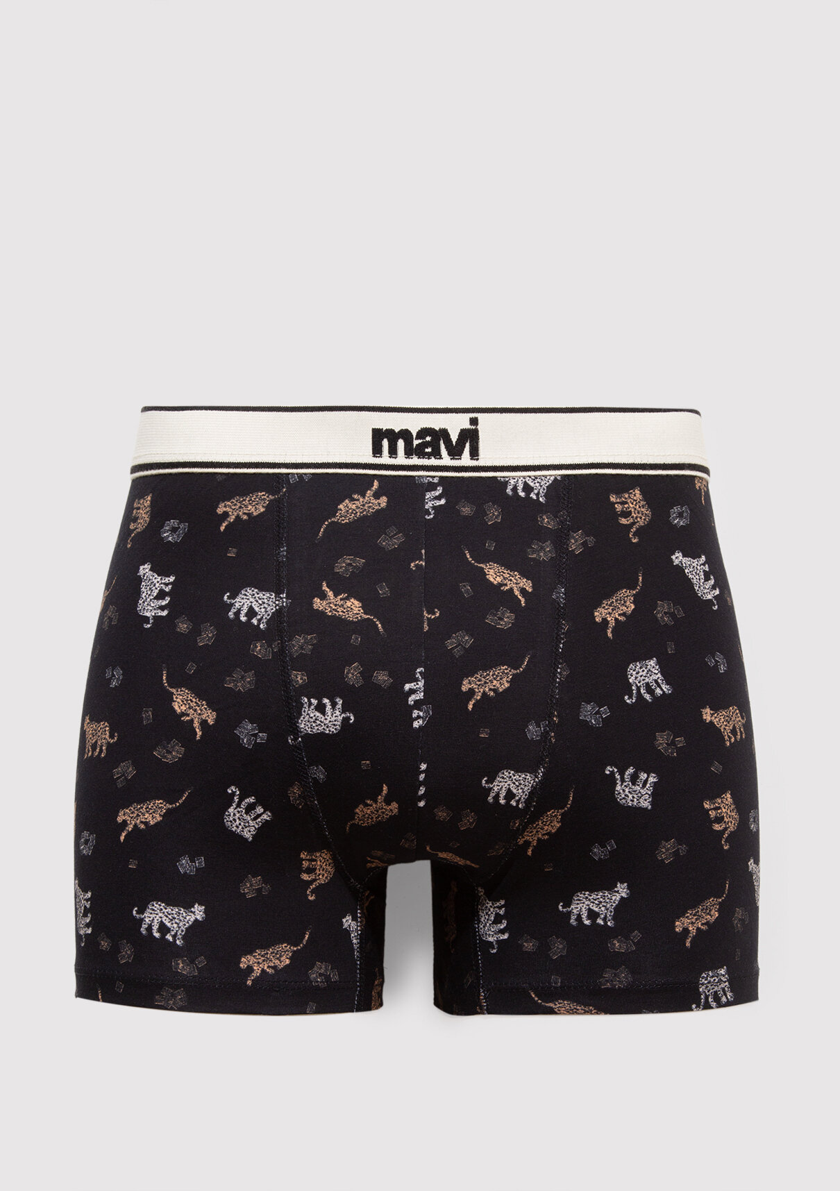 Mavi Kaplan Baskılı Siyah Boxer