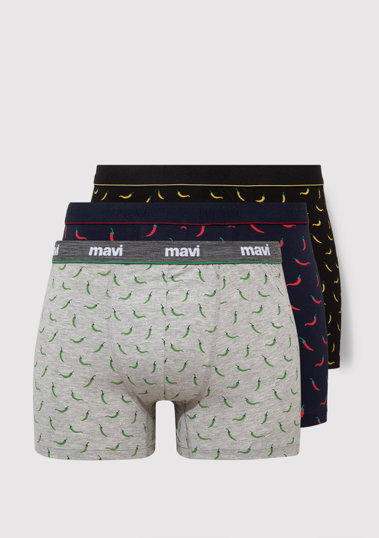 Mavi 3lü Baskılı Boxer