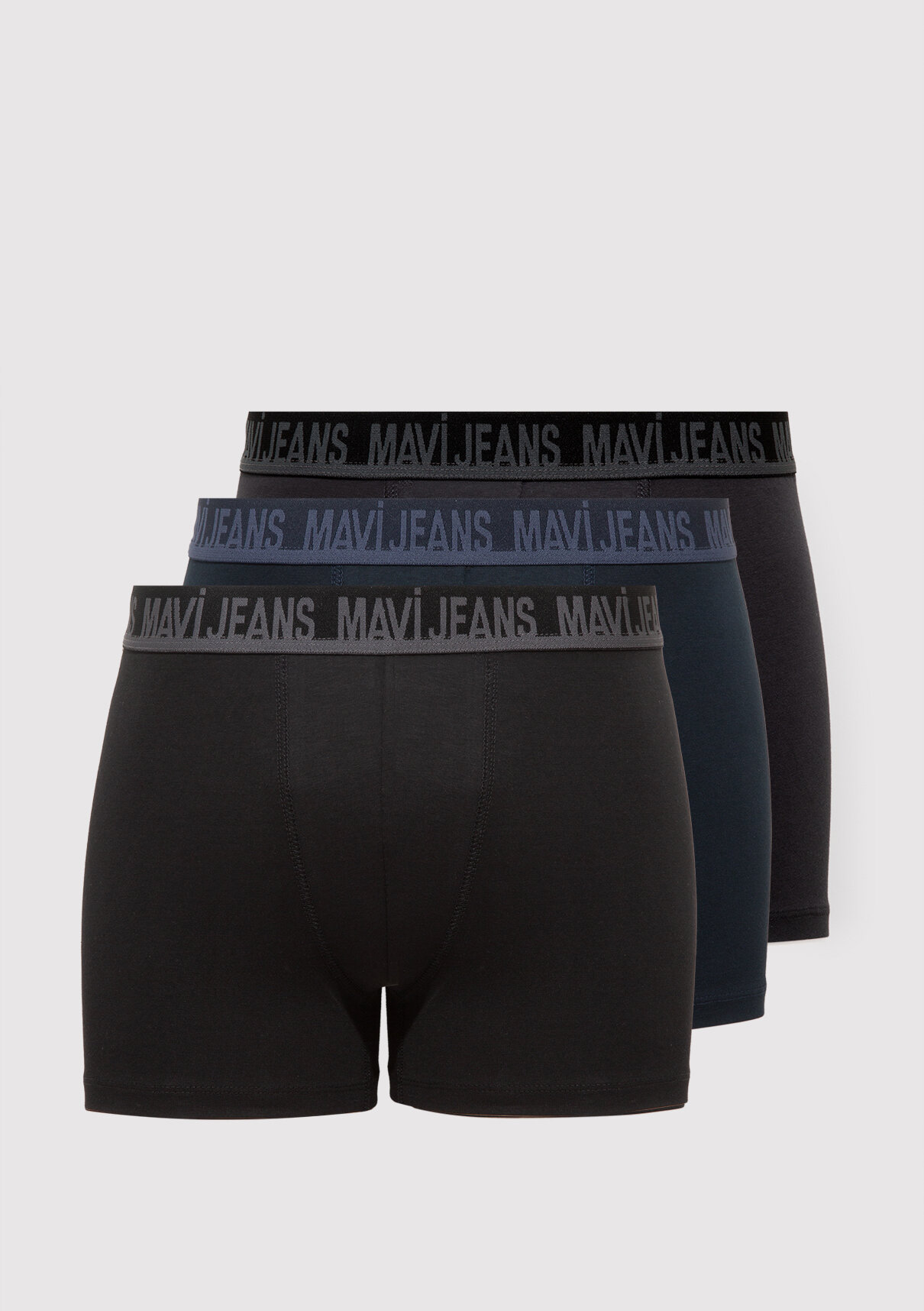 Mavi 3lü Siyah Basic Boxer