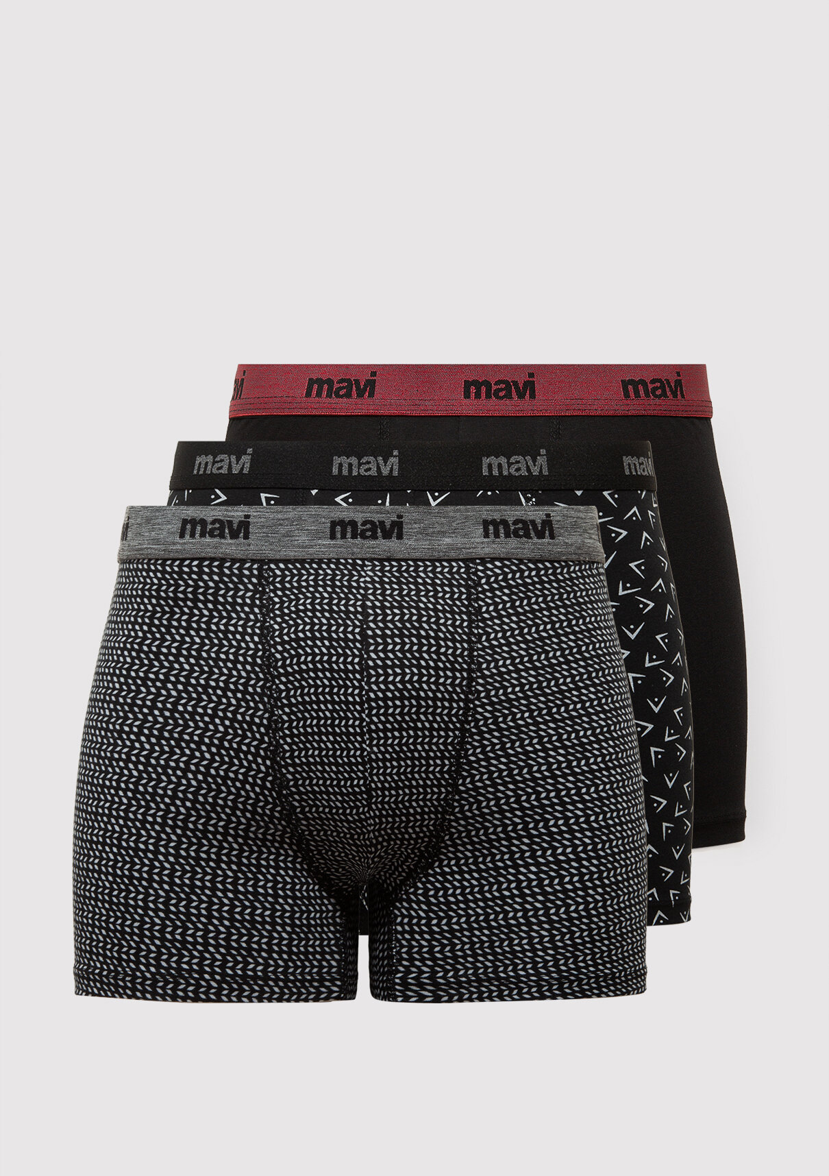 Mavi 3lü Siyah Baskılı Boxer