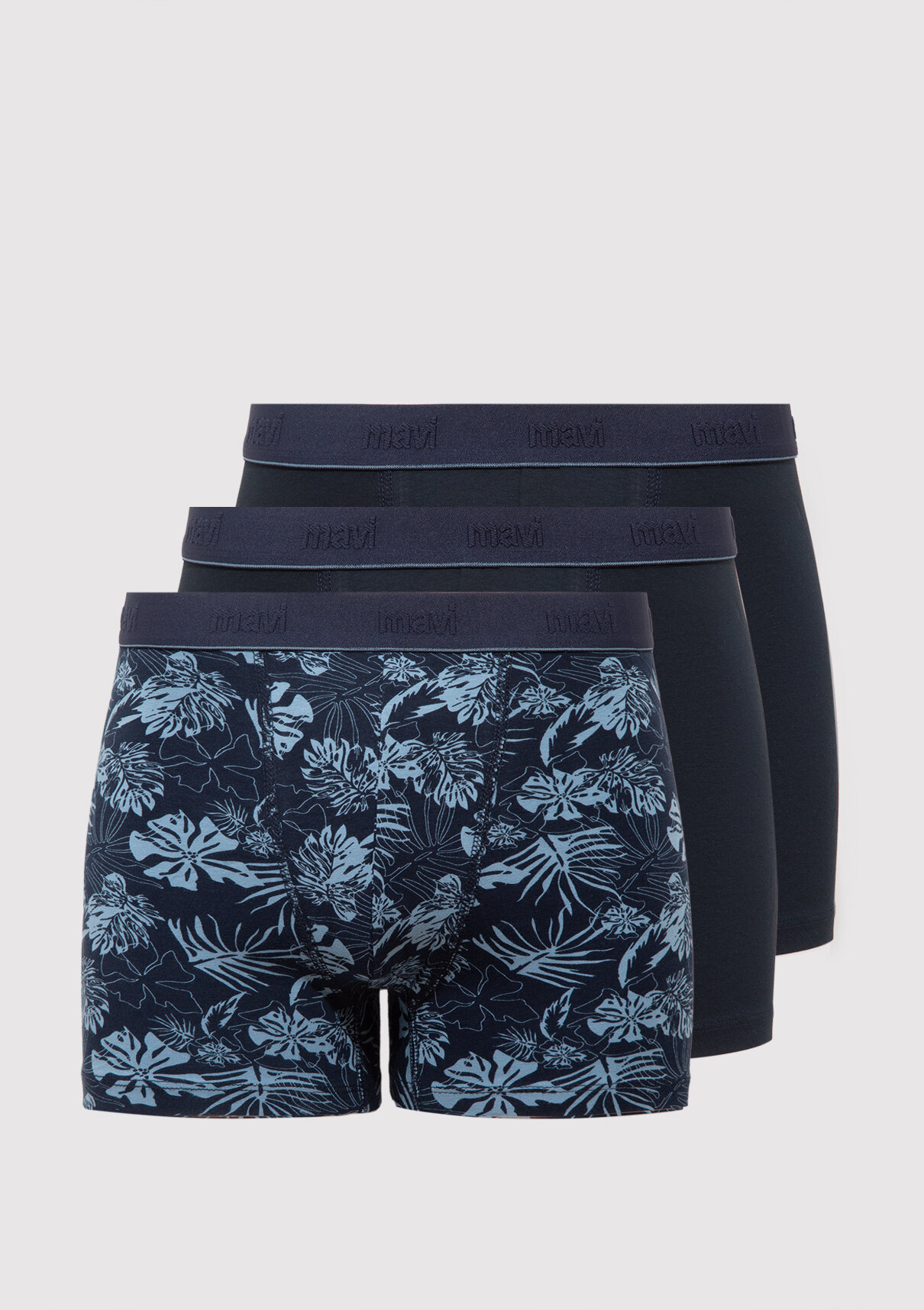 Mavi 3lü Baskılı Lacivert Boxer