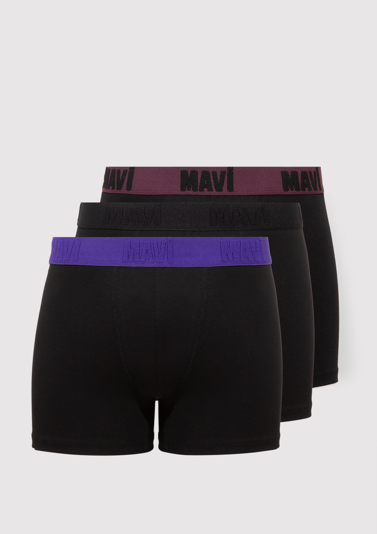 Mavi 3lü Siyah Basic Boxer