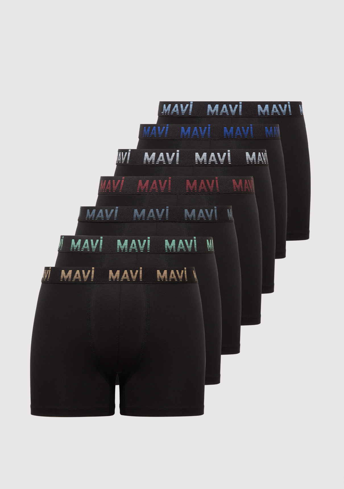 Mavi 7li Siyah Basic Boxer