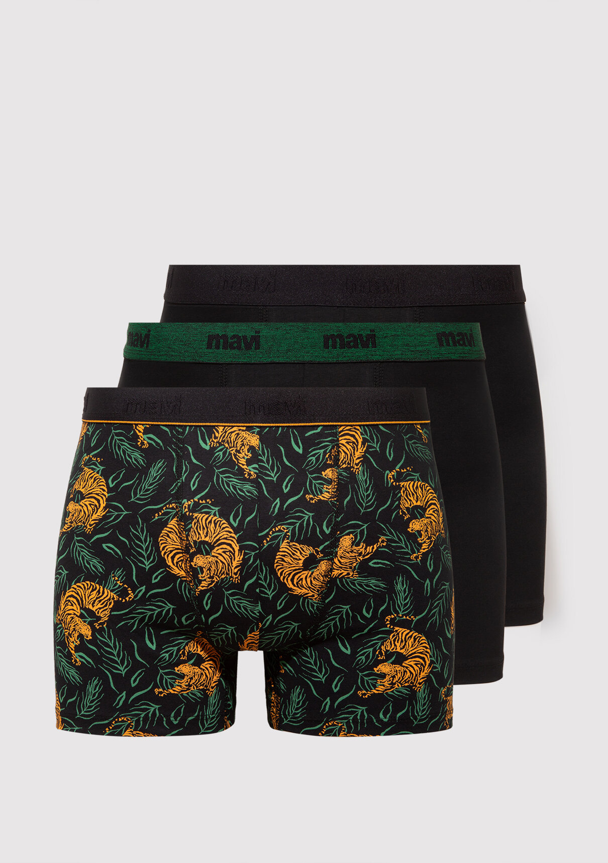 Mavi 3lü Baskılı Siyah Boxer