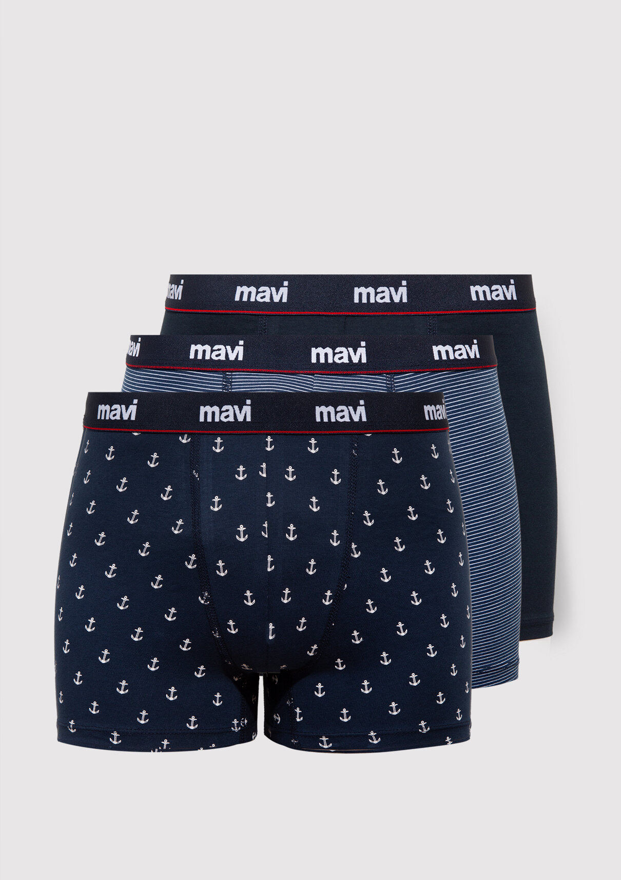 Mavi 3lü Baskılı Lacivert Boxer