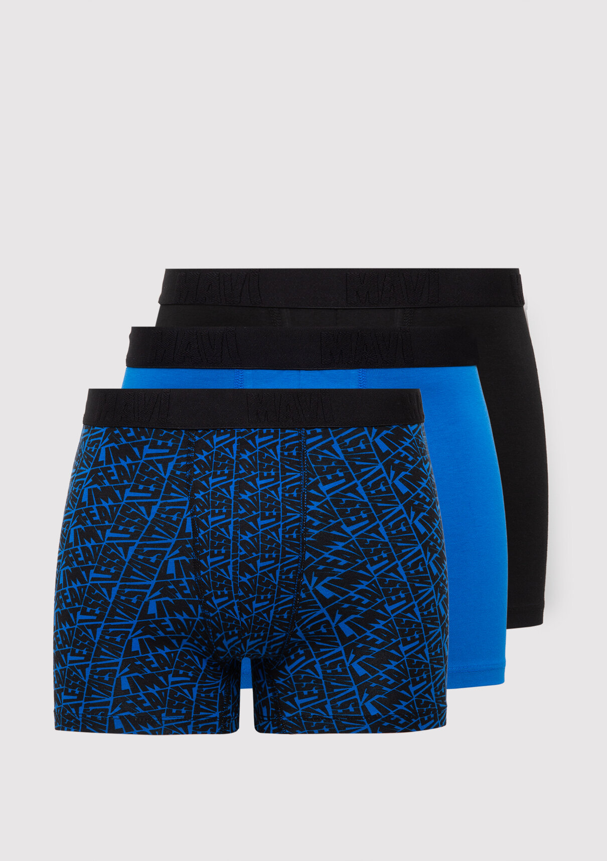 Mavi 3lü Baskılı Lacivert Boxer