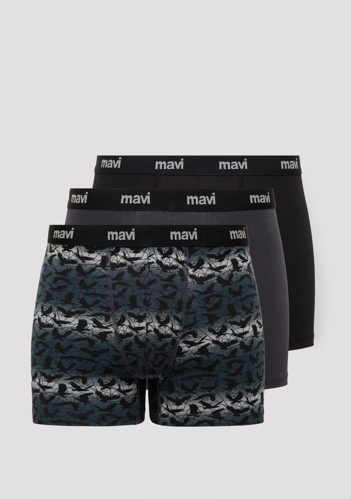 Mavi 3lü Baskılı Gri Boxer