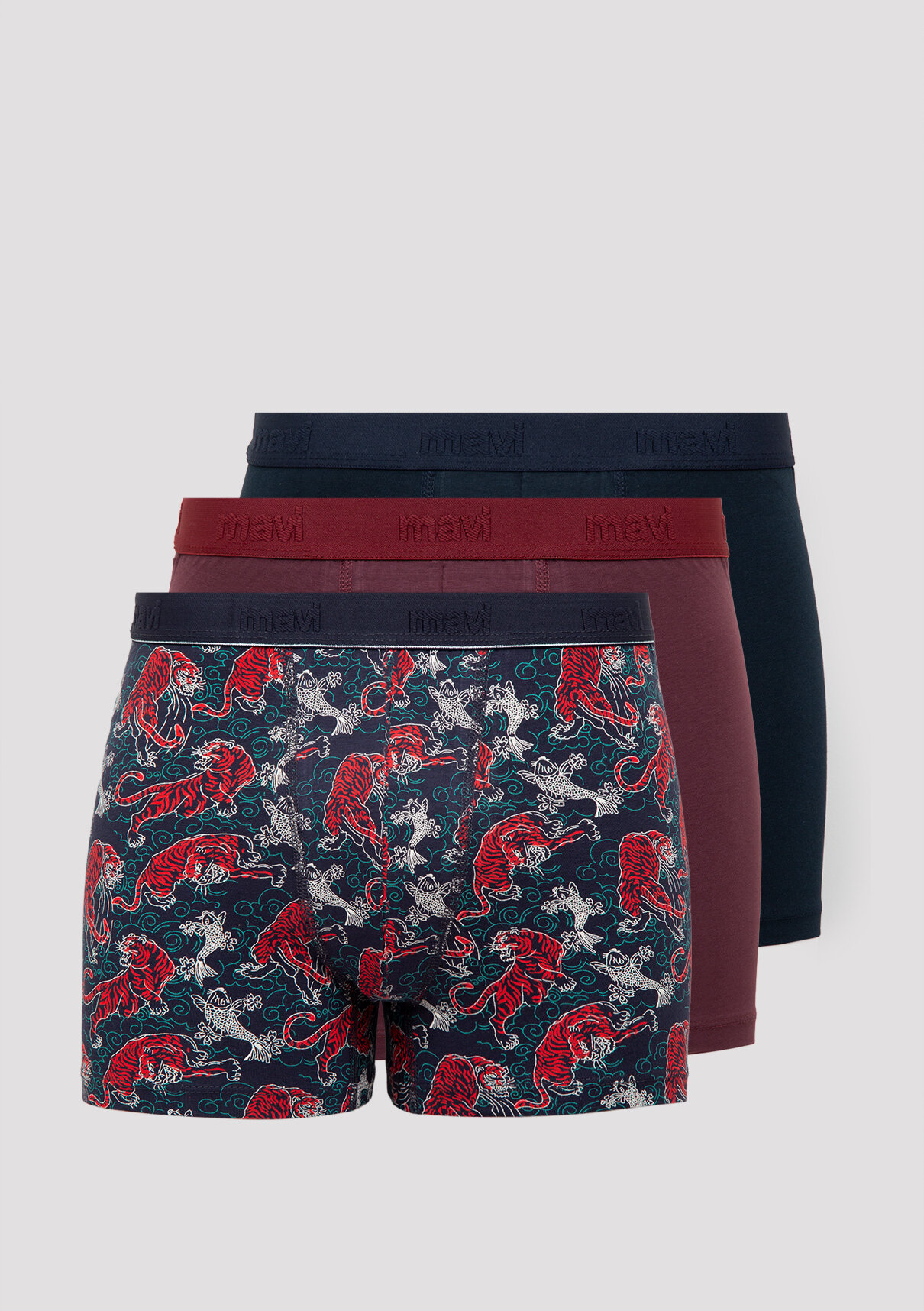 Mavi 3lü Baskılı Boxer