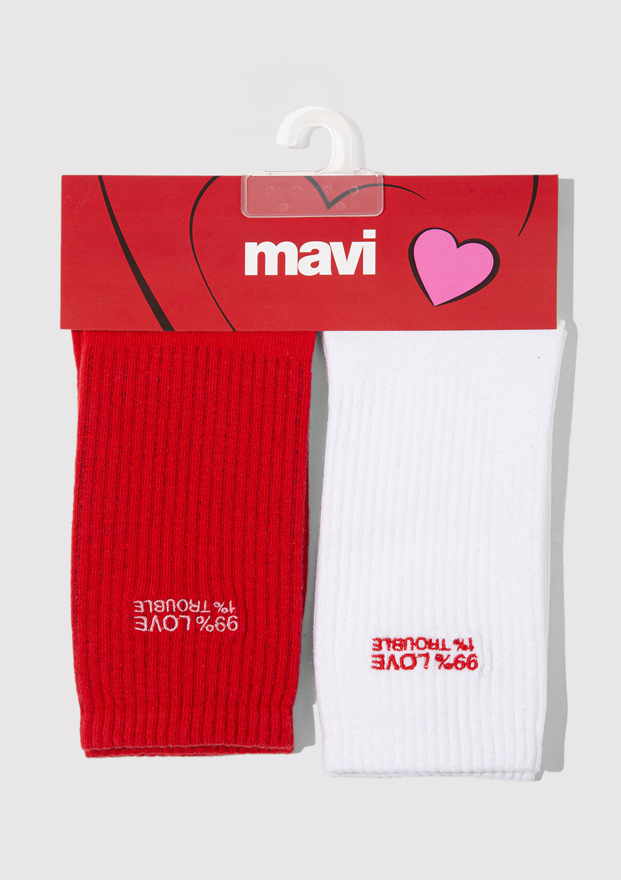 Mavi 2li Love Trouble Baskılı Soket Çorap görsel 7
