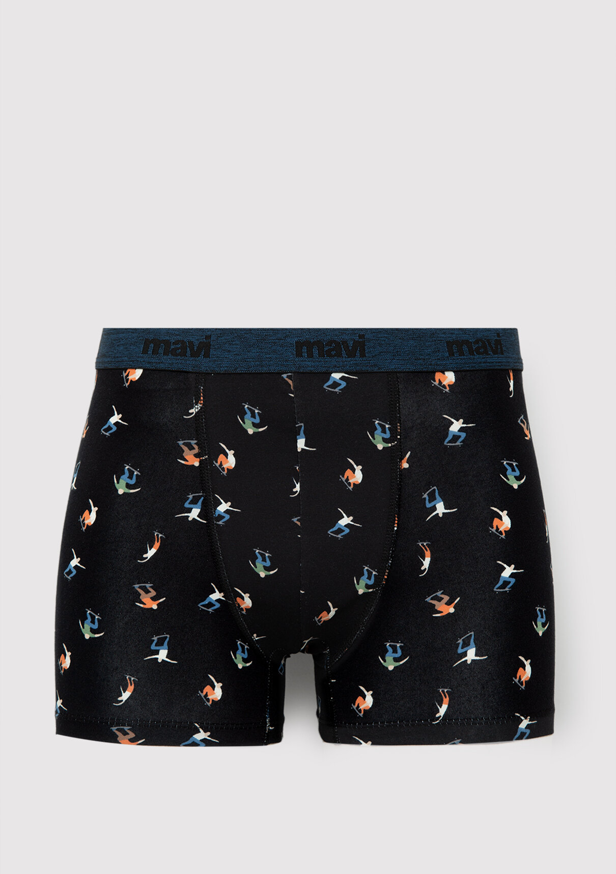 Mavi Baskılı Siyah Boxer