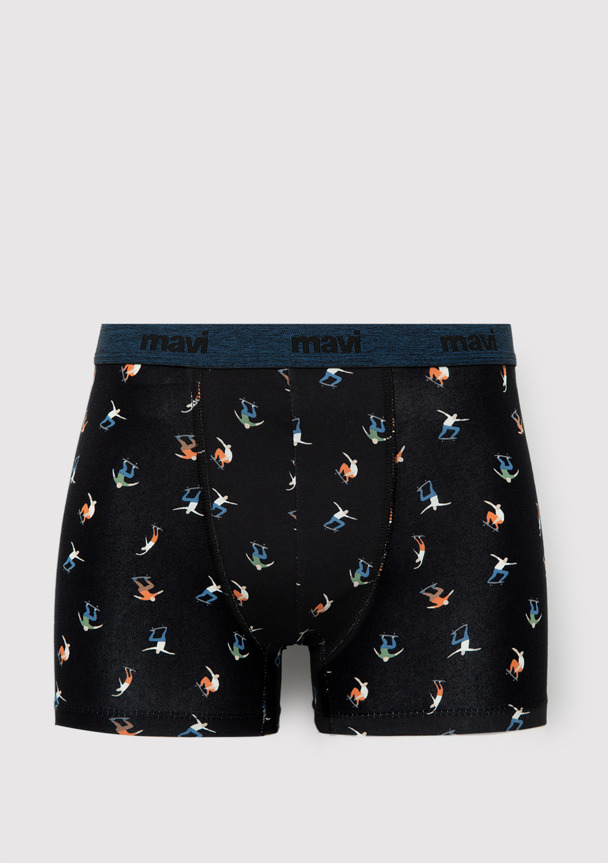 Mavi Baskılı Siyah Boxer