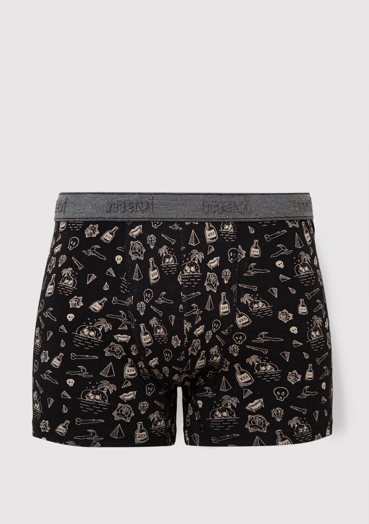Mavi Baskılı Siyah Boxer