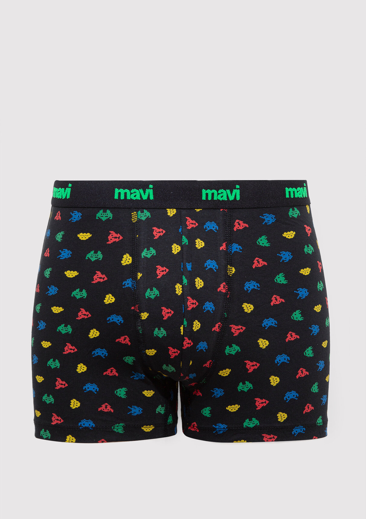Mavi Baskılı Siyah Boxer