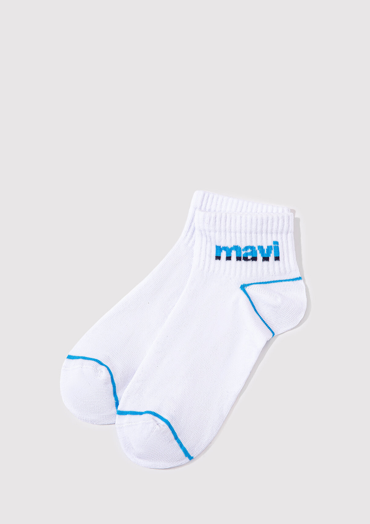 Mavi Logo Baskılı Beyaz Soket Çorap