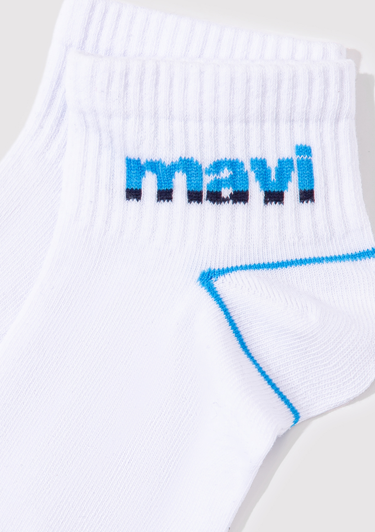 Mavi Logo Baskılı Beyaz Soket Çorap görsel 2