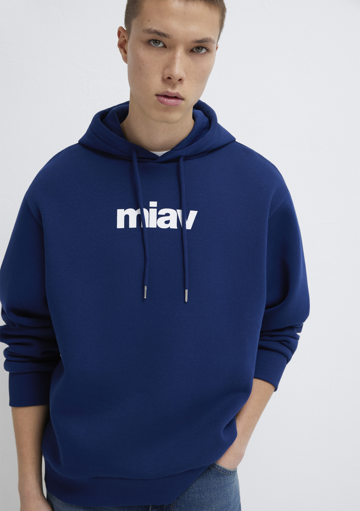 Mavi Miav Baskılı Kapüşonlu Mavi Sweatshirt