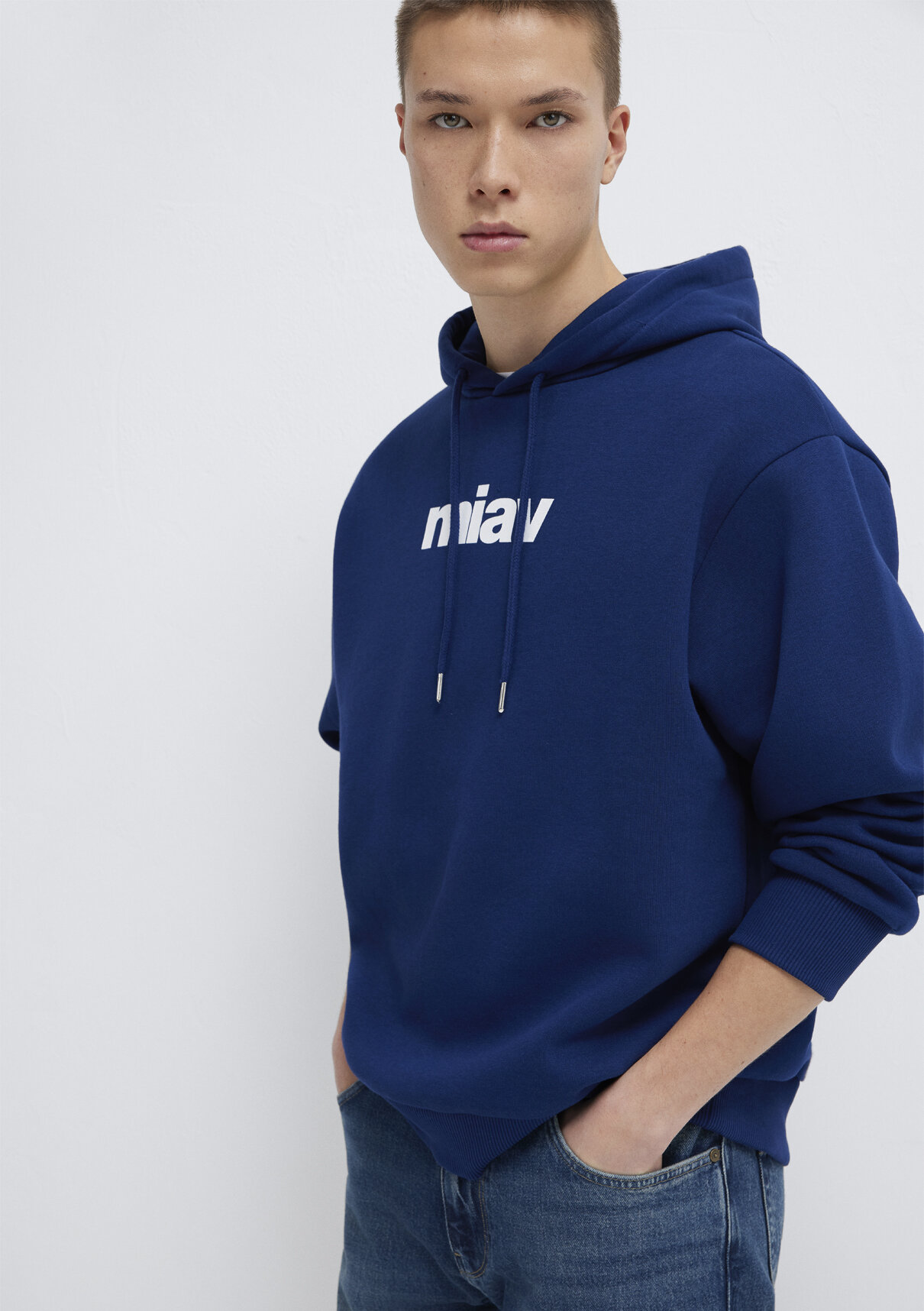 Mavi Miav Baskılı Kapüşonlu Mavi Sweatshirt görsel 3